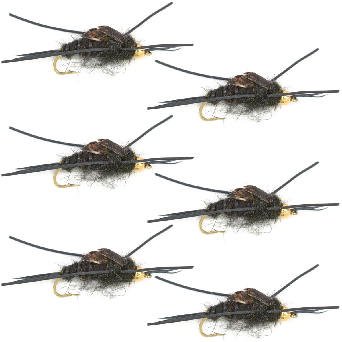 Tungsten Bead Kaufmann's Black Stone Fly with Rubber Legs - Stonefly Wet Fly - 6 Flies Hook Size 4