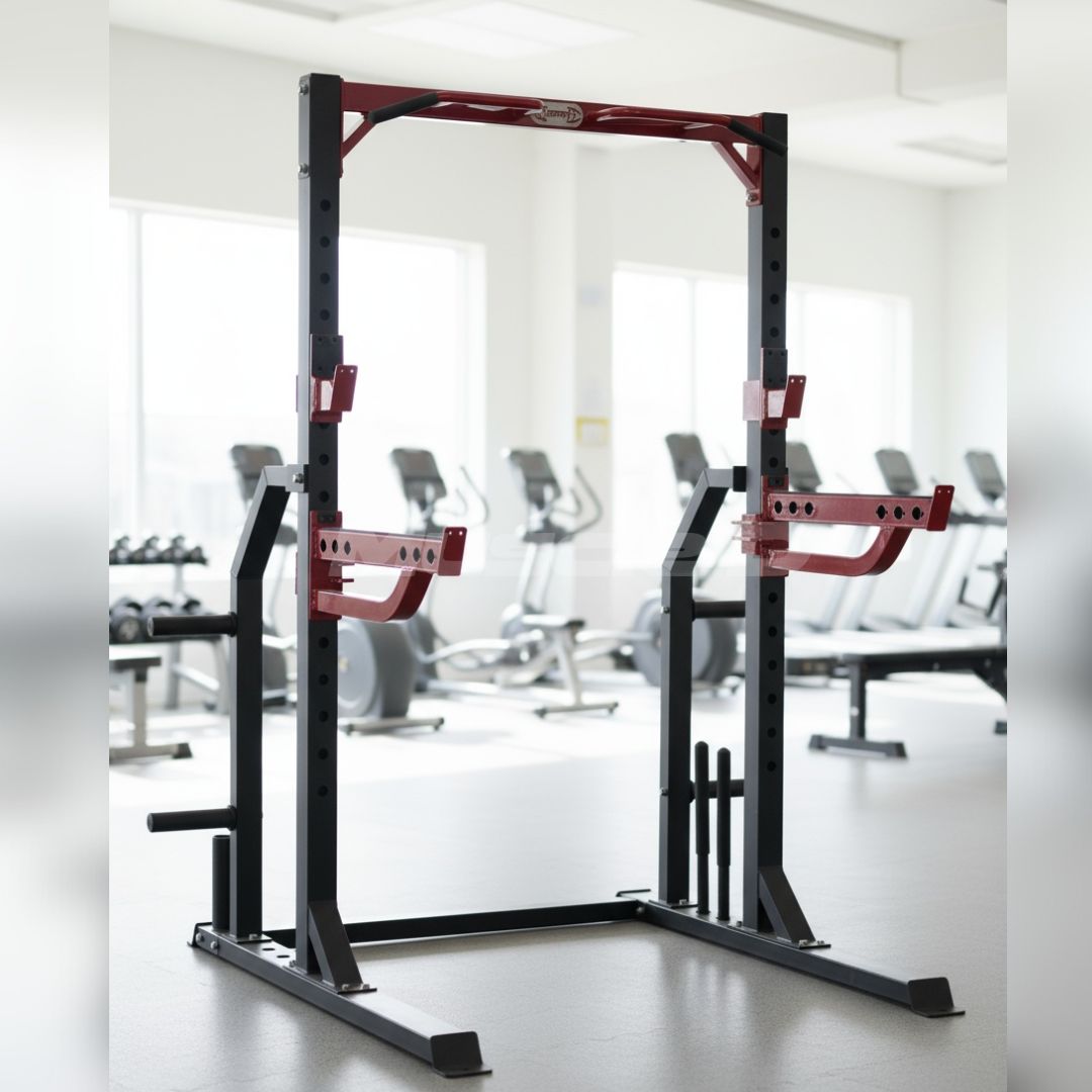 Compact Half Cage - Muscle D Fitness - Bar & Plate Storage and Dip Station Included