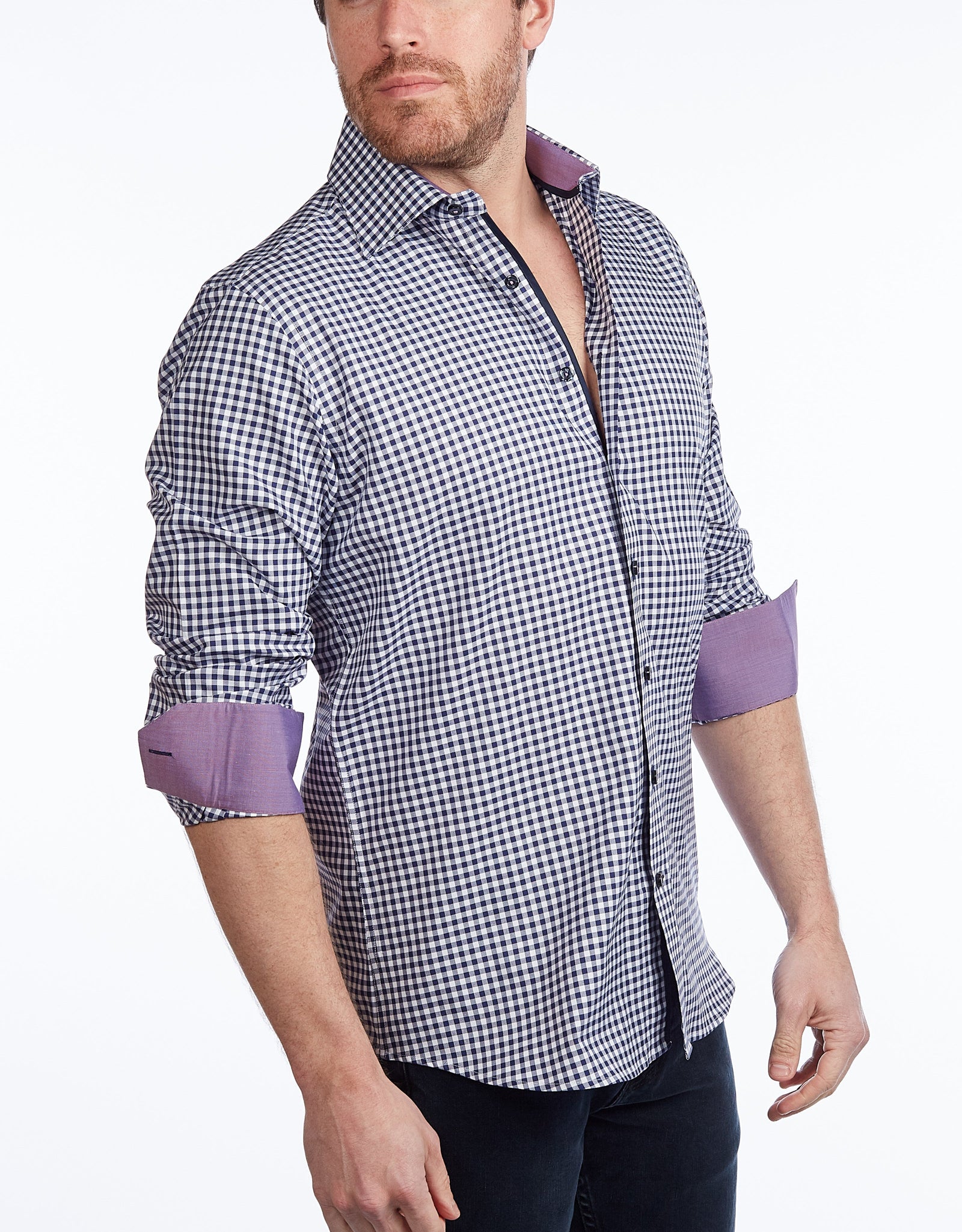 Contrast Collar Button-Up Shirt // Navy + Burgundy - Contemporary Fit - contrast  trimming- final sale