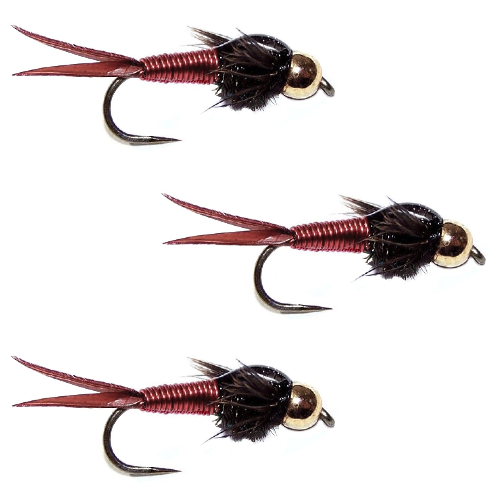 3 Pack Barbless Bead Head Red Copper John Nymph Fly Fishing Flies -  Hook Size 14