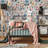 Floral Wallpaper with a Whimsical Meadow Motif in Blue, Pink, and Yellow - D392