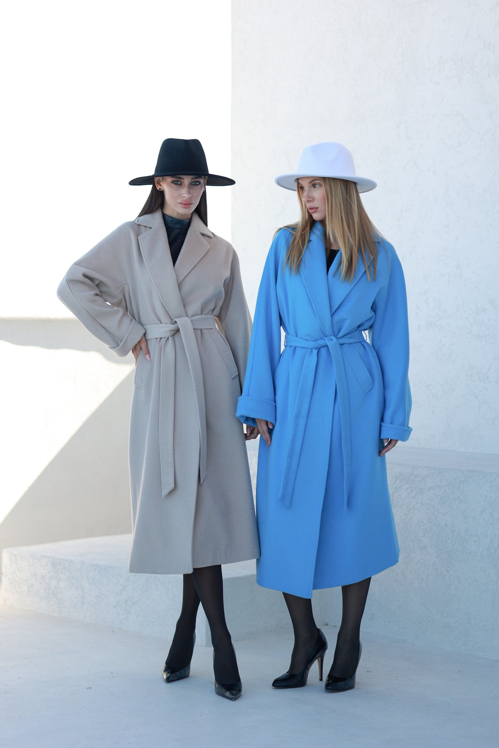 Classic Brushed Cashmere Wool Blend Overcoat in Azure