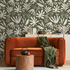 Abstract Wallpaper with Botanical Cutouts in Green and White - D680