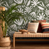 Abstract Wallpaper with Botanical Cutouts in Green and White - D680