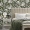 Abstract Wallpaper with Botanical Cutouts in Green and White - D680