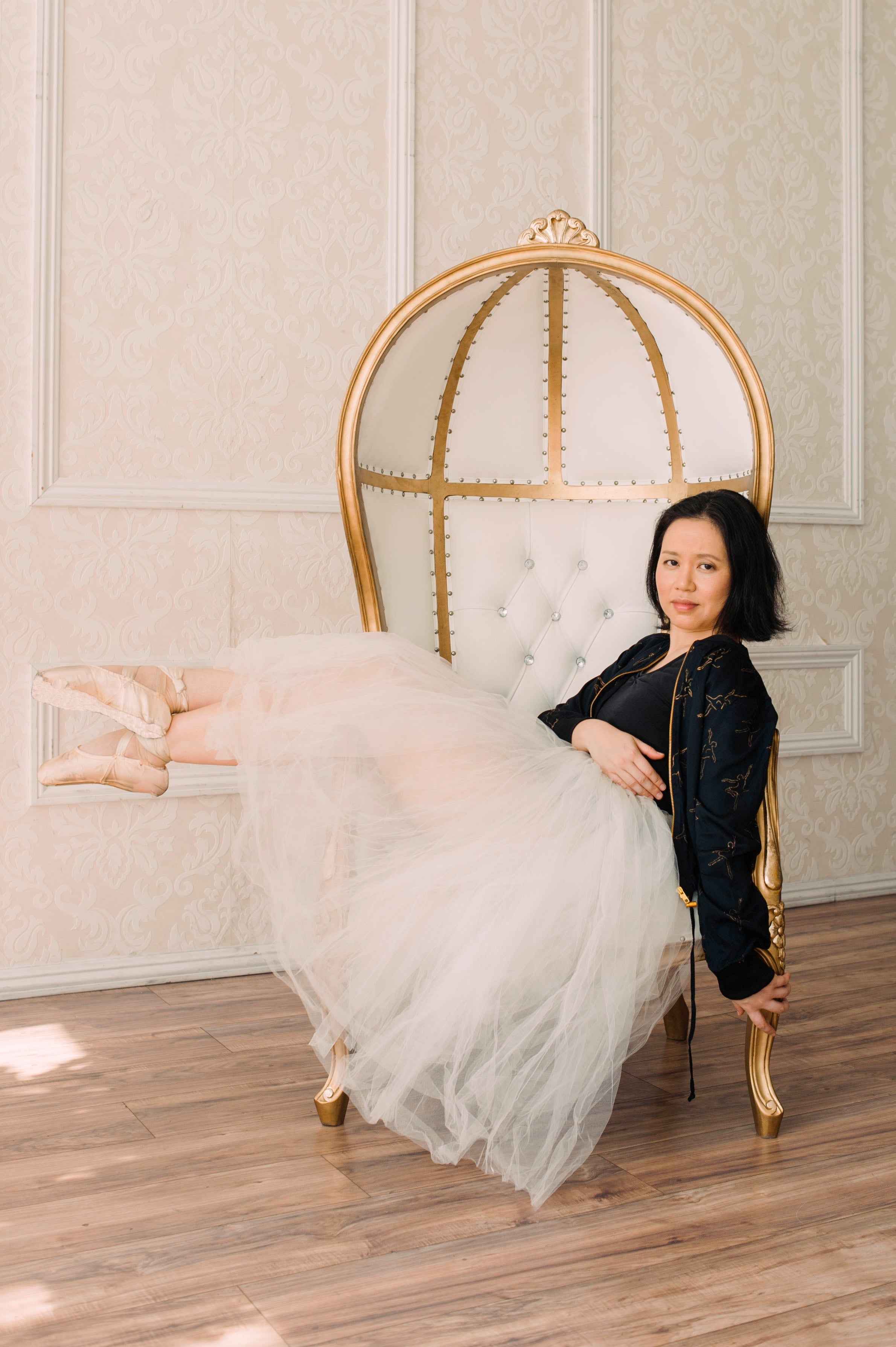 Dancing Ballerina Bomber in Black + Gold