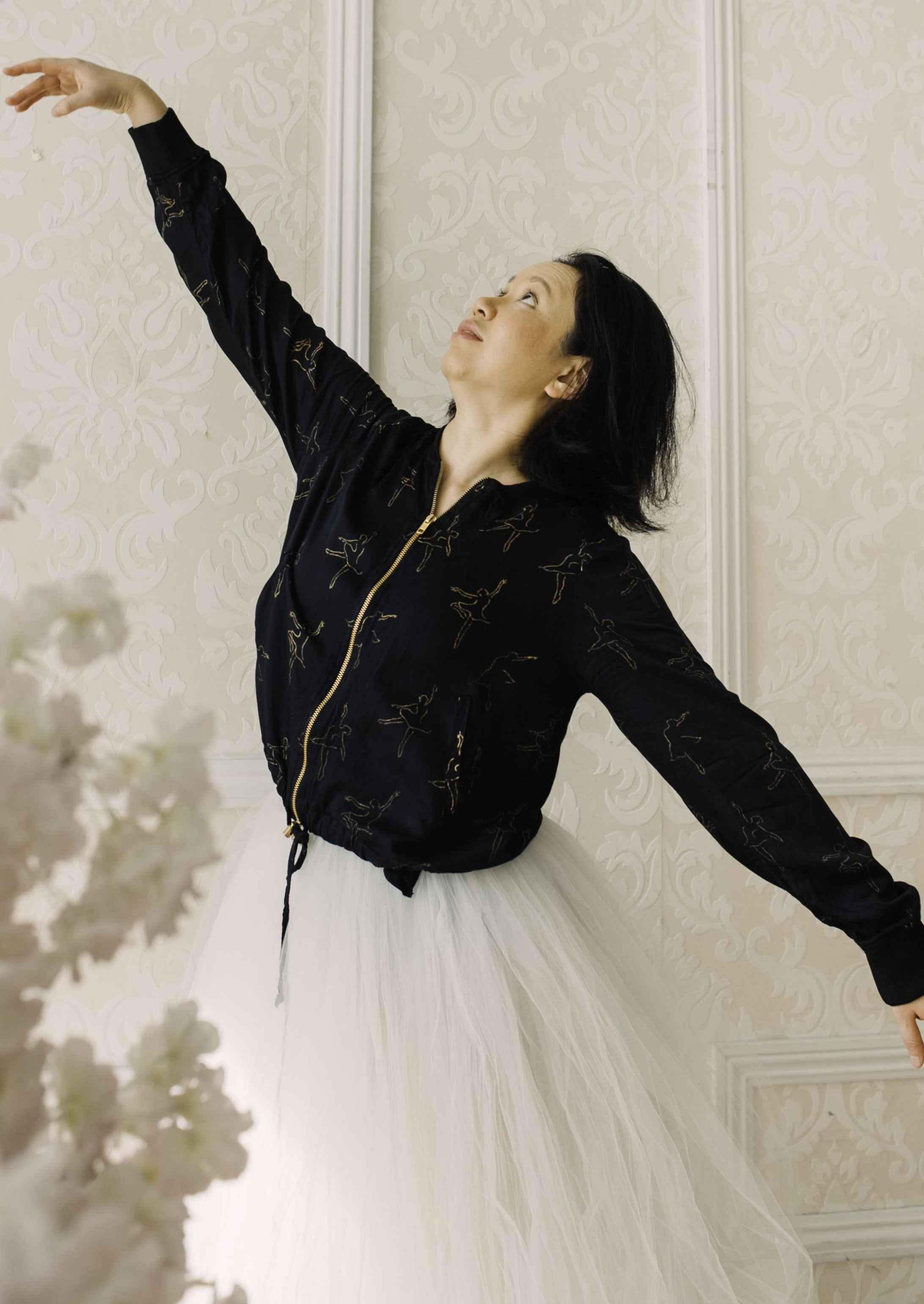 Dancing Ballerina Bomber in Black + Gold