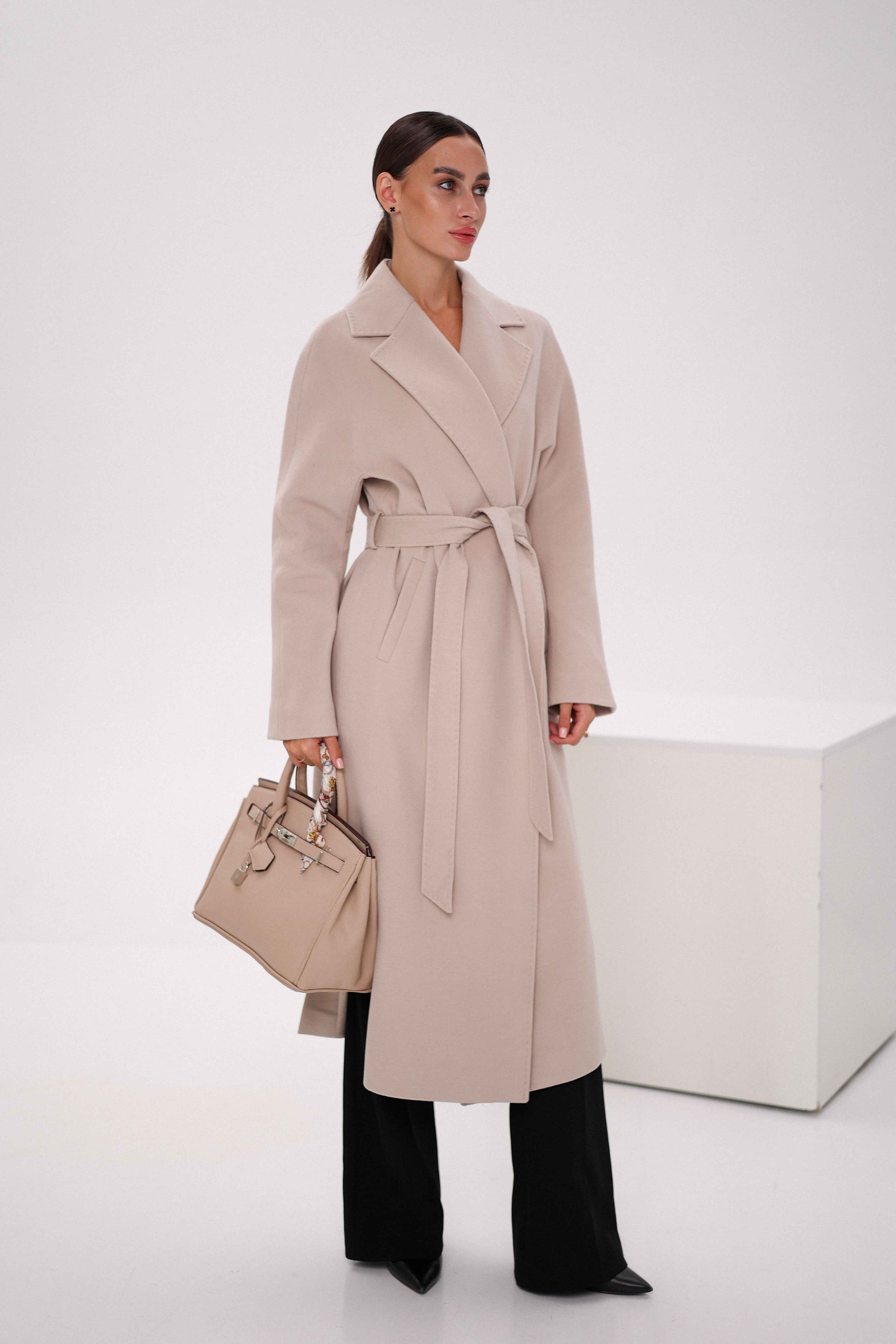 Cambridge Comfort Wraparound Wool Cashmere Coat in Nude