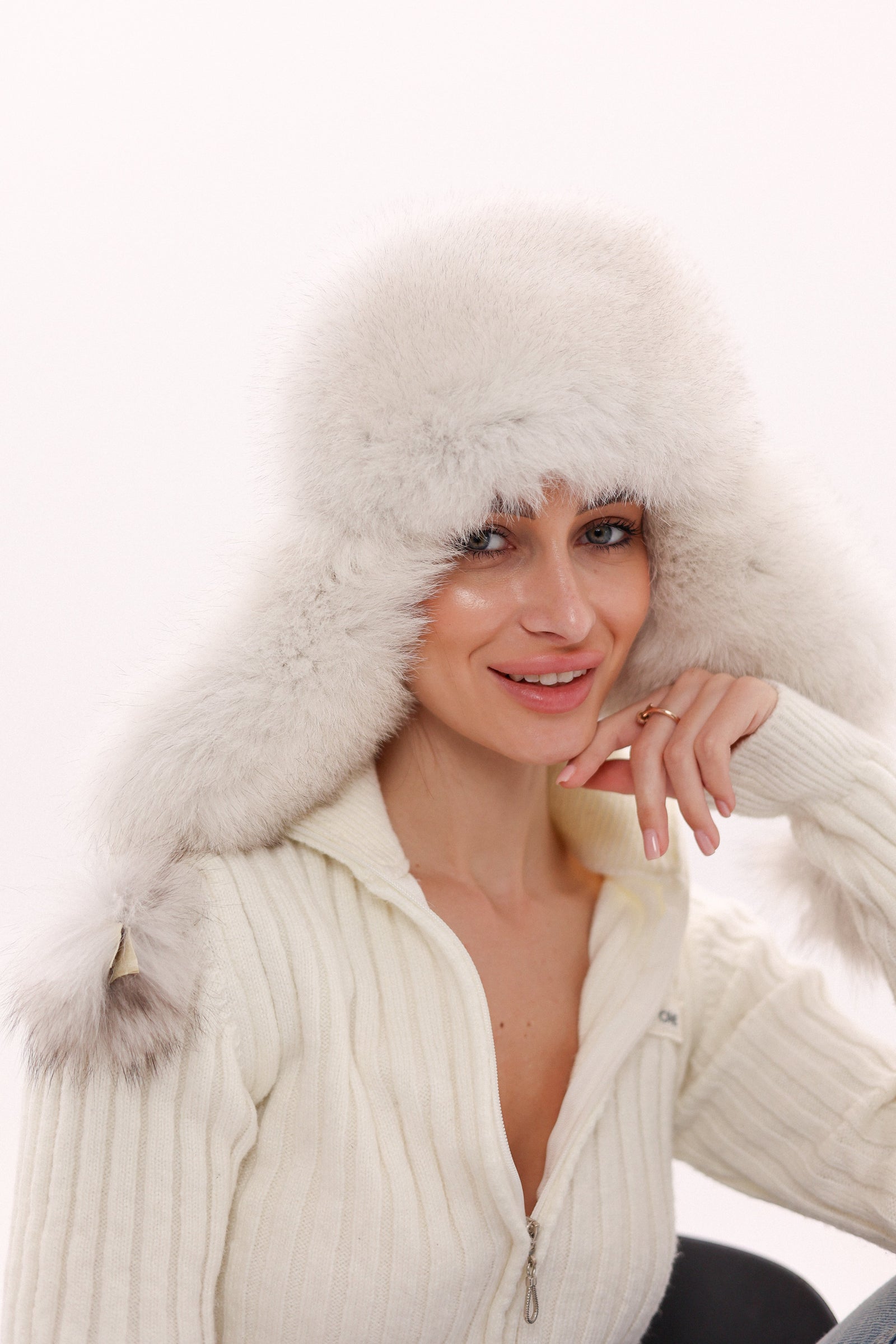 Genuine Arctic Fox Fur Genuine Leather Hat