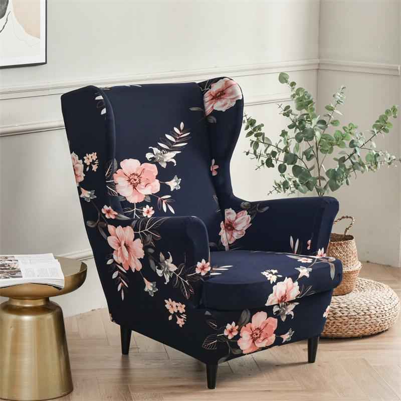 Stretch Spandex Nordic Floral Removable Wing Chair Cover, Relaxing Seat Covers Slipcovers for Armchairs