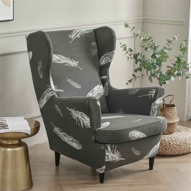 Stretch Spandex Nordic Floral Removable Wing Chair Cover, Relaxing Seat Covers Slipcovers for Armchairs