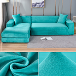 Stretchable Thick Velvet Sofa Cover for L Shaped Corner Sofa in Living Room Fits 1/2/3/4 Seater Couches