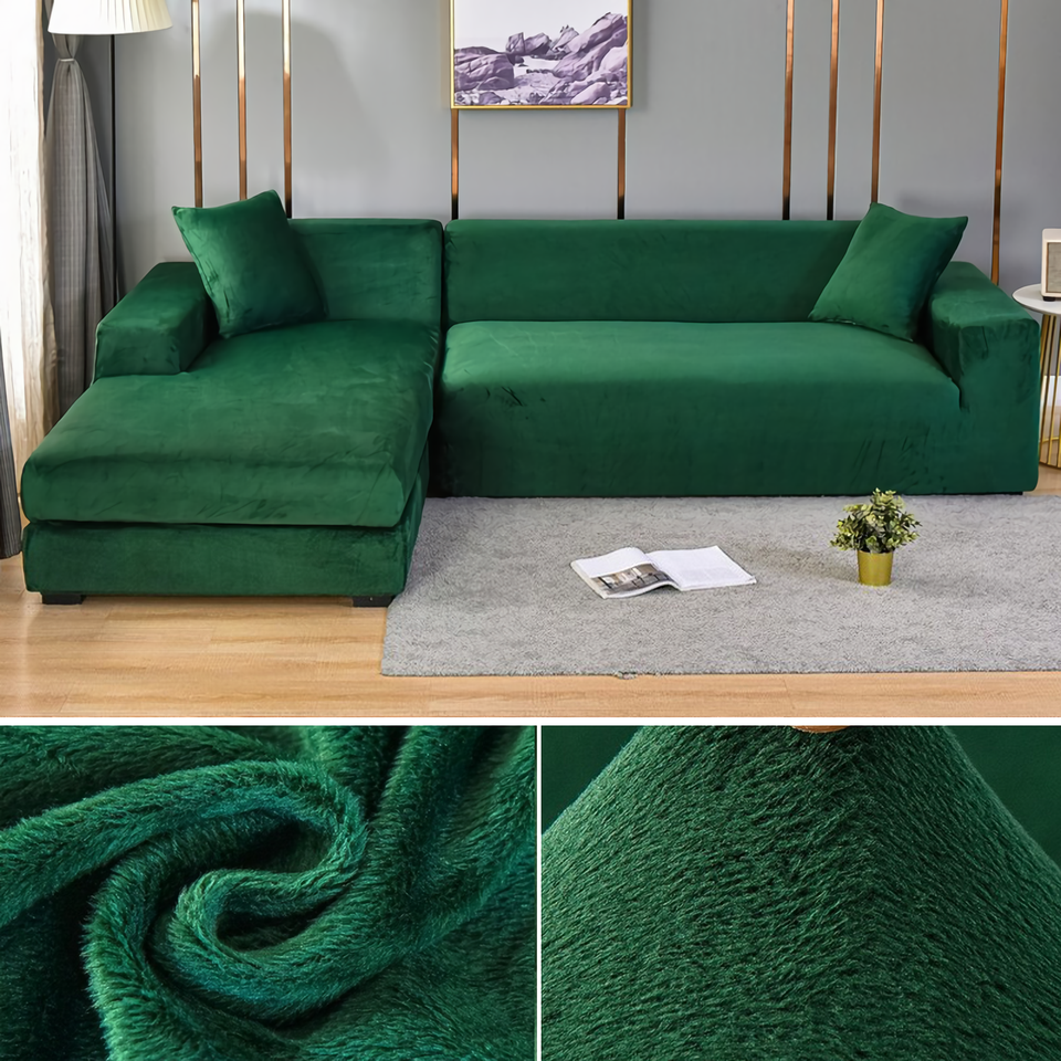 Stretchable Thick Velvet Sofa Cover for L Shaped Corner Sofa in Living Room Fits 1/2/3/4 Seater Couches
