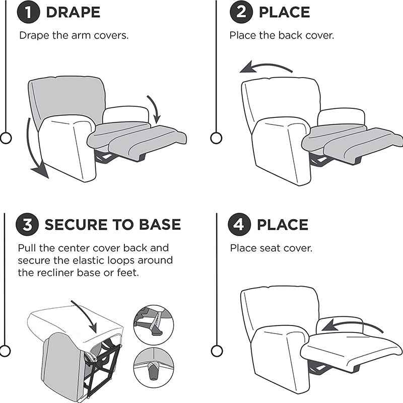 KAS Soft Plush Velvet Recliner Chair Cover - Fleece Armchair Slipcover with Pocket - 4 Pieces Furniture Cover Protector for Reclining Chair