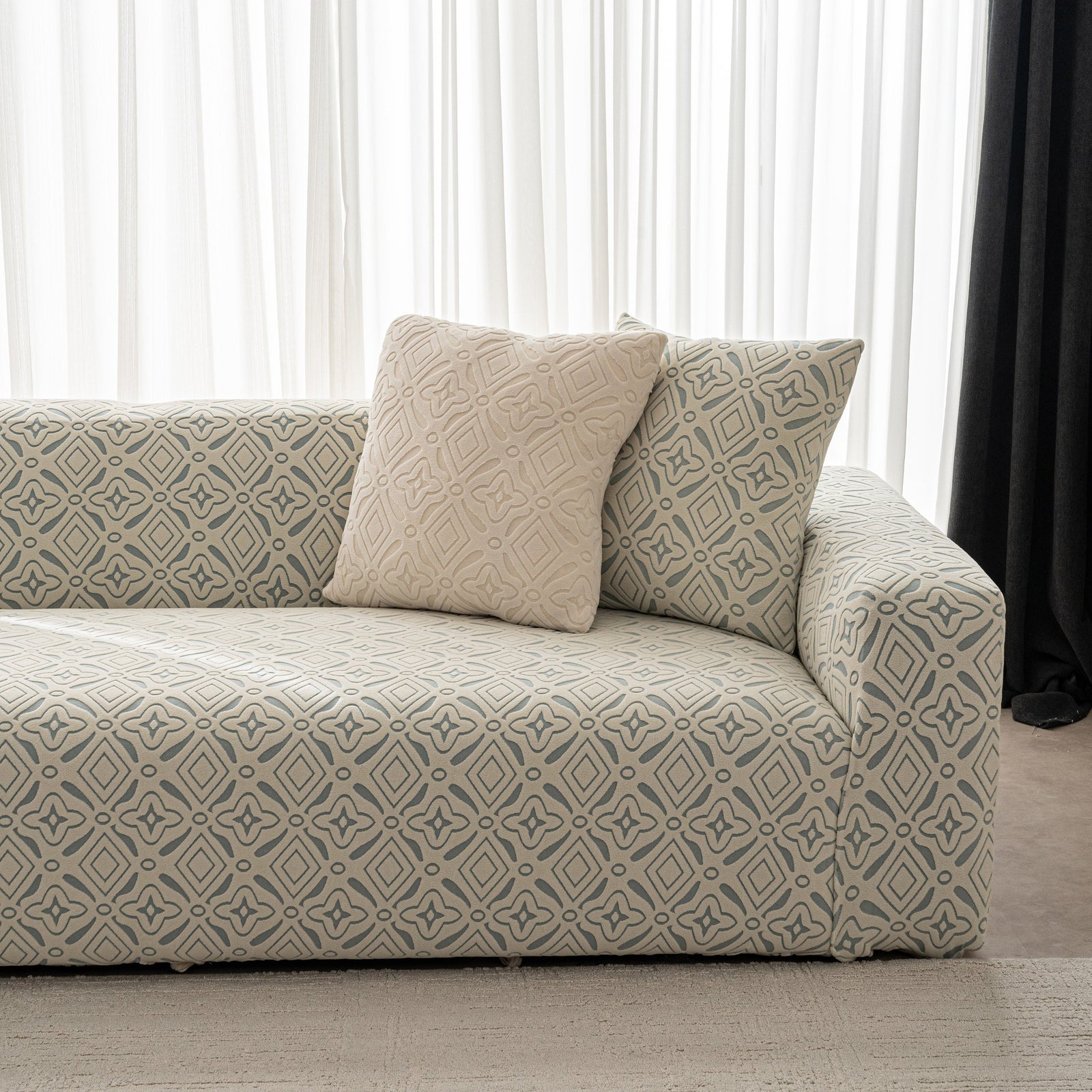 3D Jacquard Geometric Sofa Cover, High Stretch Soft Polar Fleece Slipcover for Couch