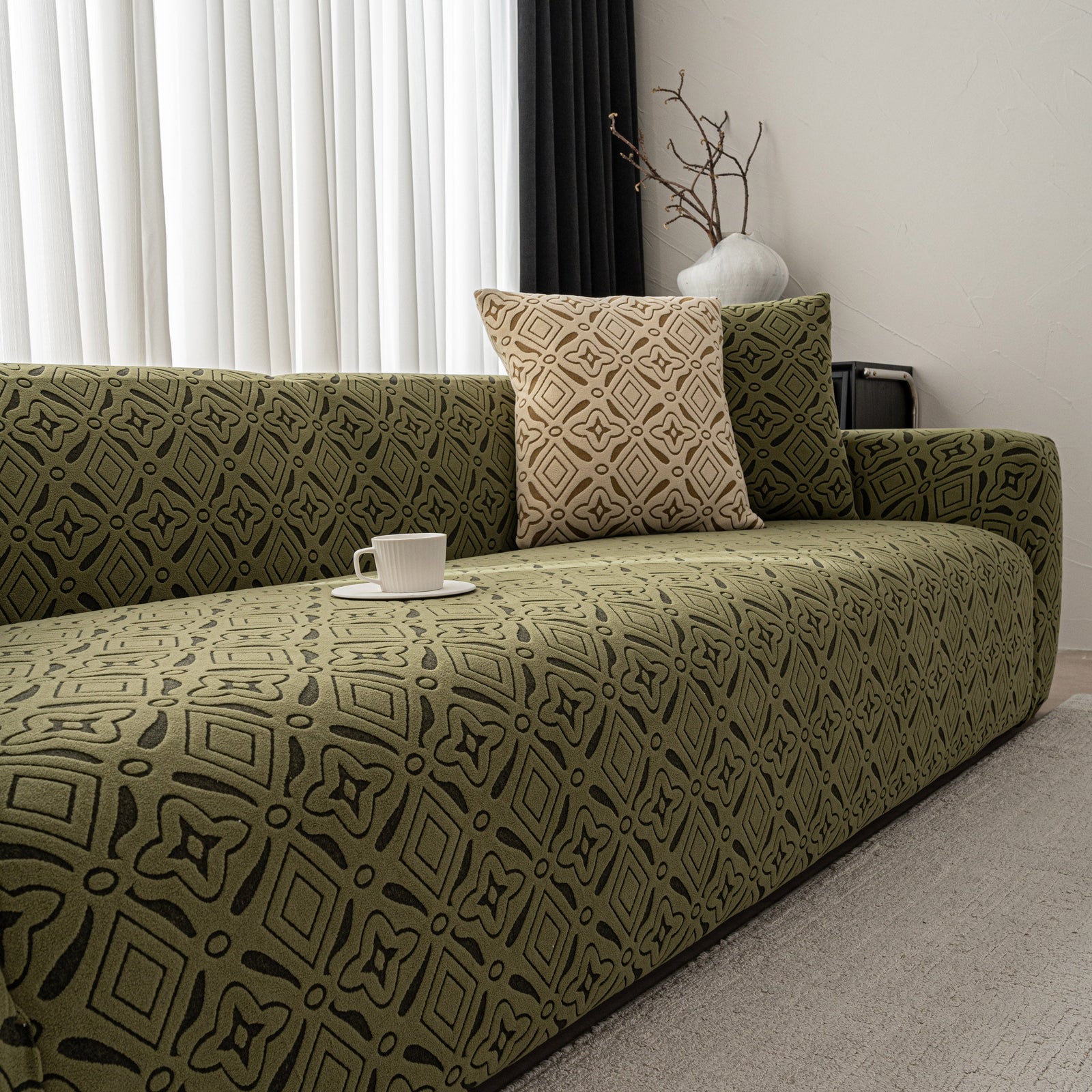 3D Jacquard Geometric Sofa Cover, High Stretch Soft Polar Fleece Slipcover for Couch