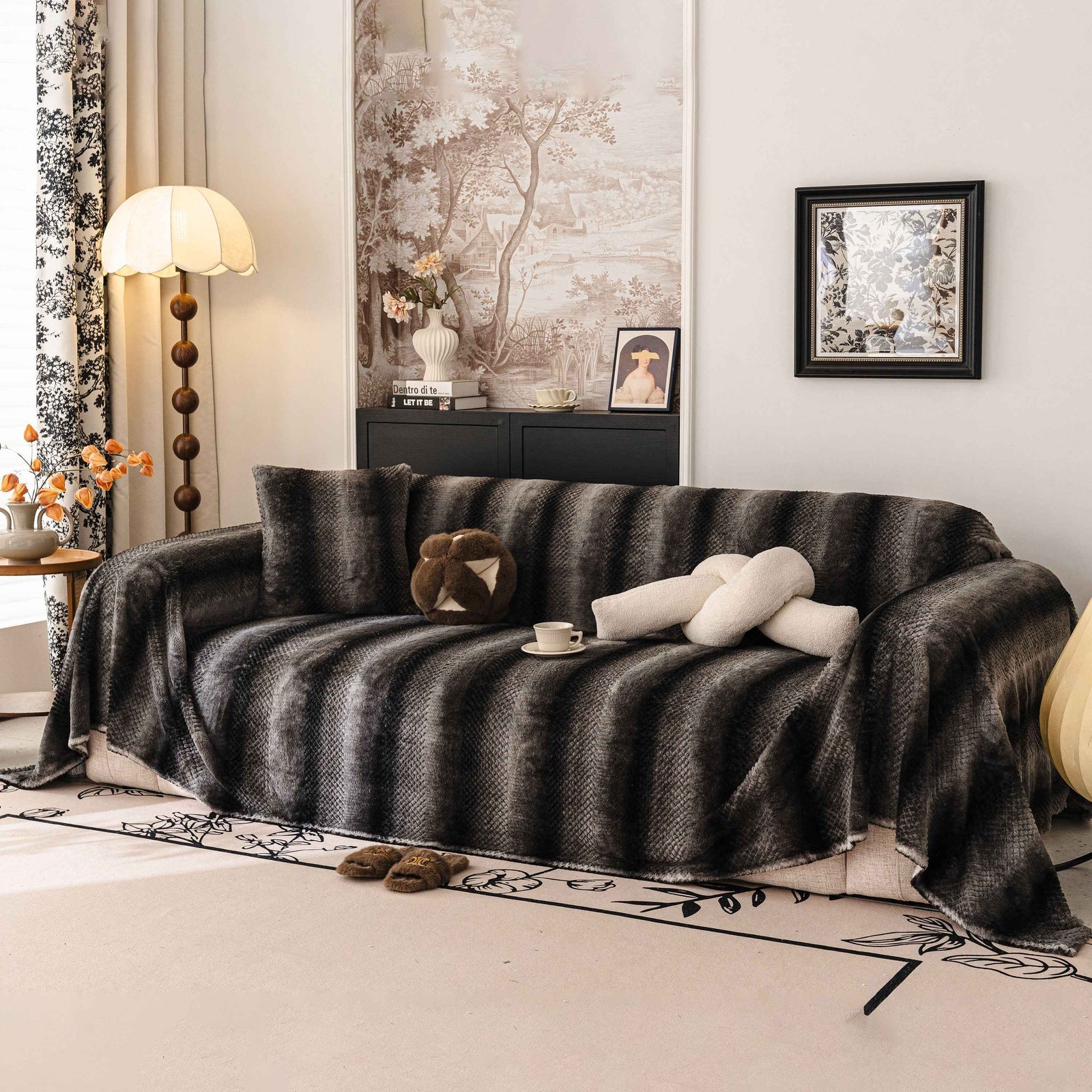 Faux Fur Sofa Cover Washable Furniture Protector for Sectional Warm & Fuzzy Slipcover