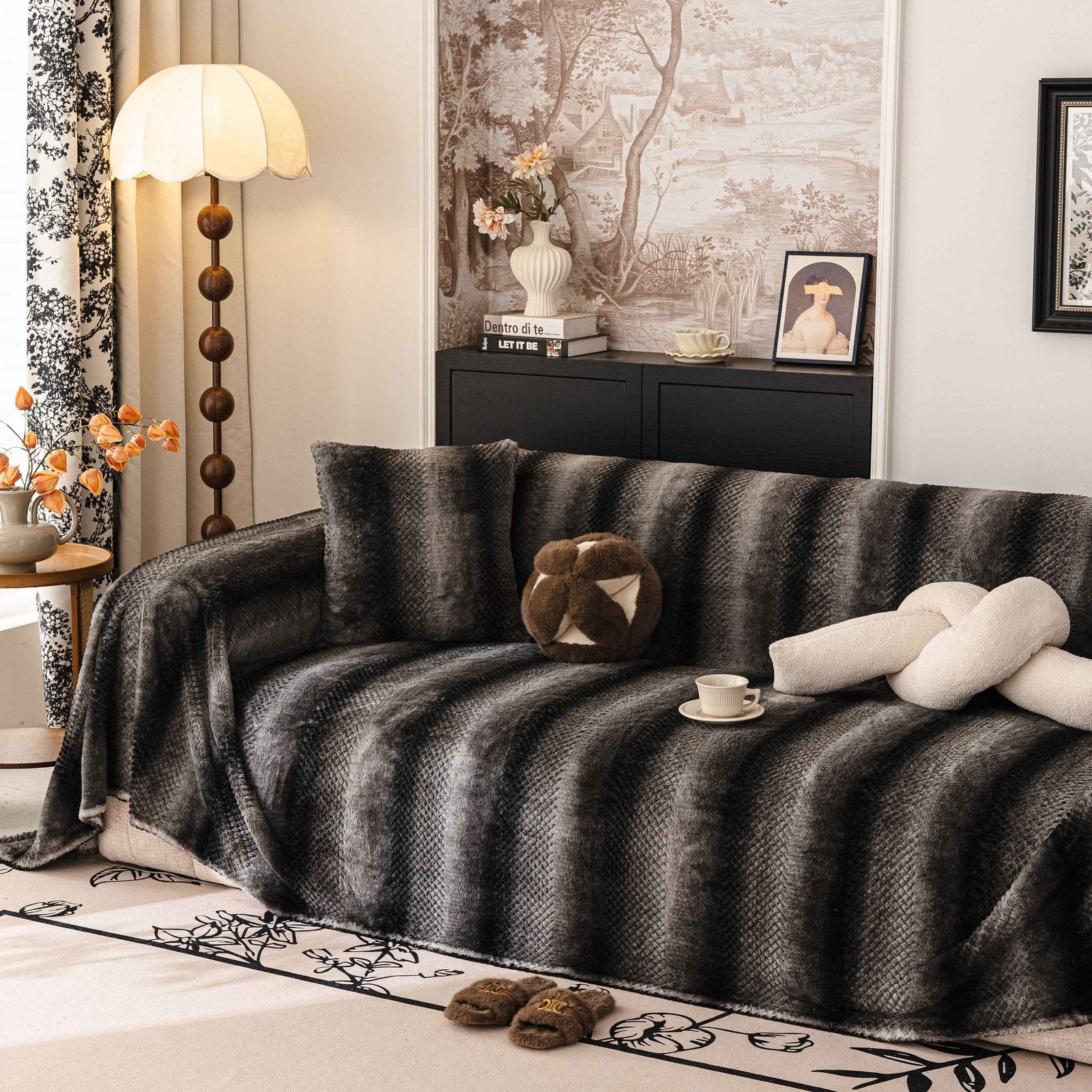 Faux Fur Sofa Cover Washable Furniture Protector for Sectional Warm & Fuzzy Slipcover