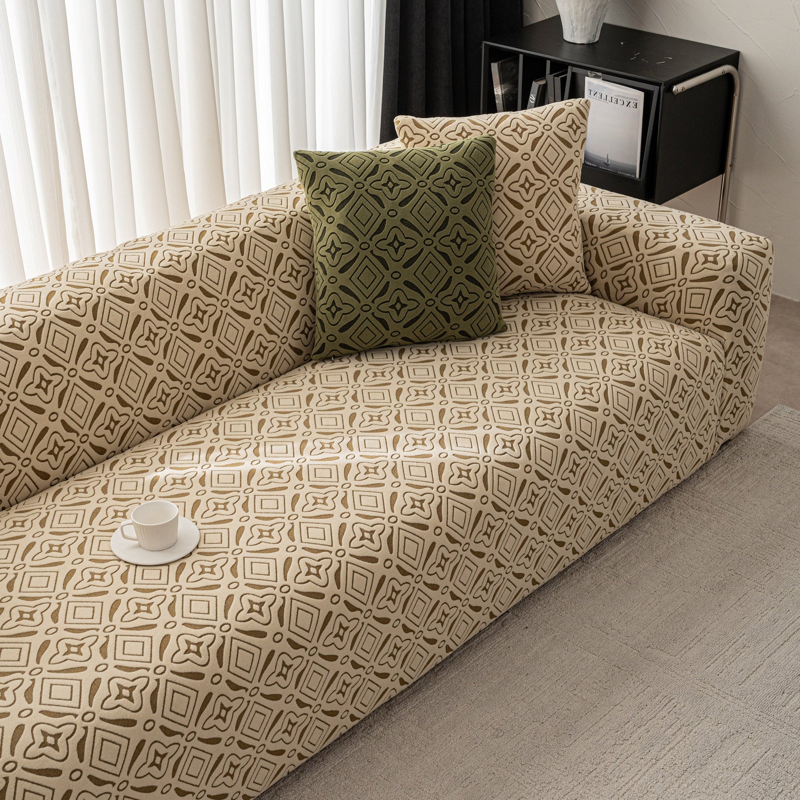 3D Jacquard Geometric Sofa Cover, High Stretch Soft Polar Fleece Slipcover for Couch
