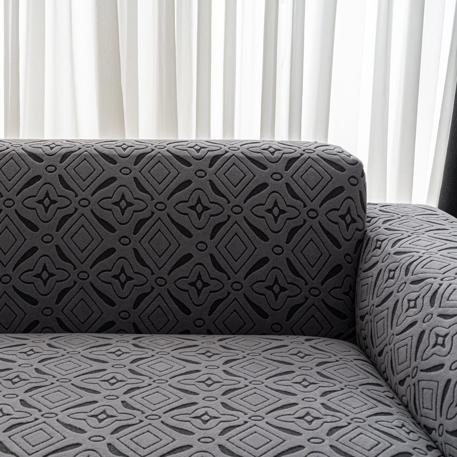 3D Jacquard Geometric Sofa Cover, High Stretch Soft Polar Fleece Slipcover for Couch