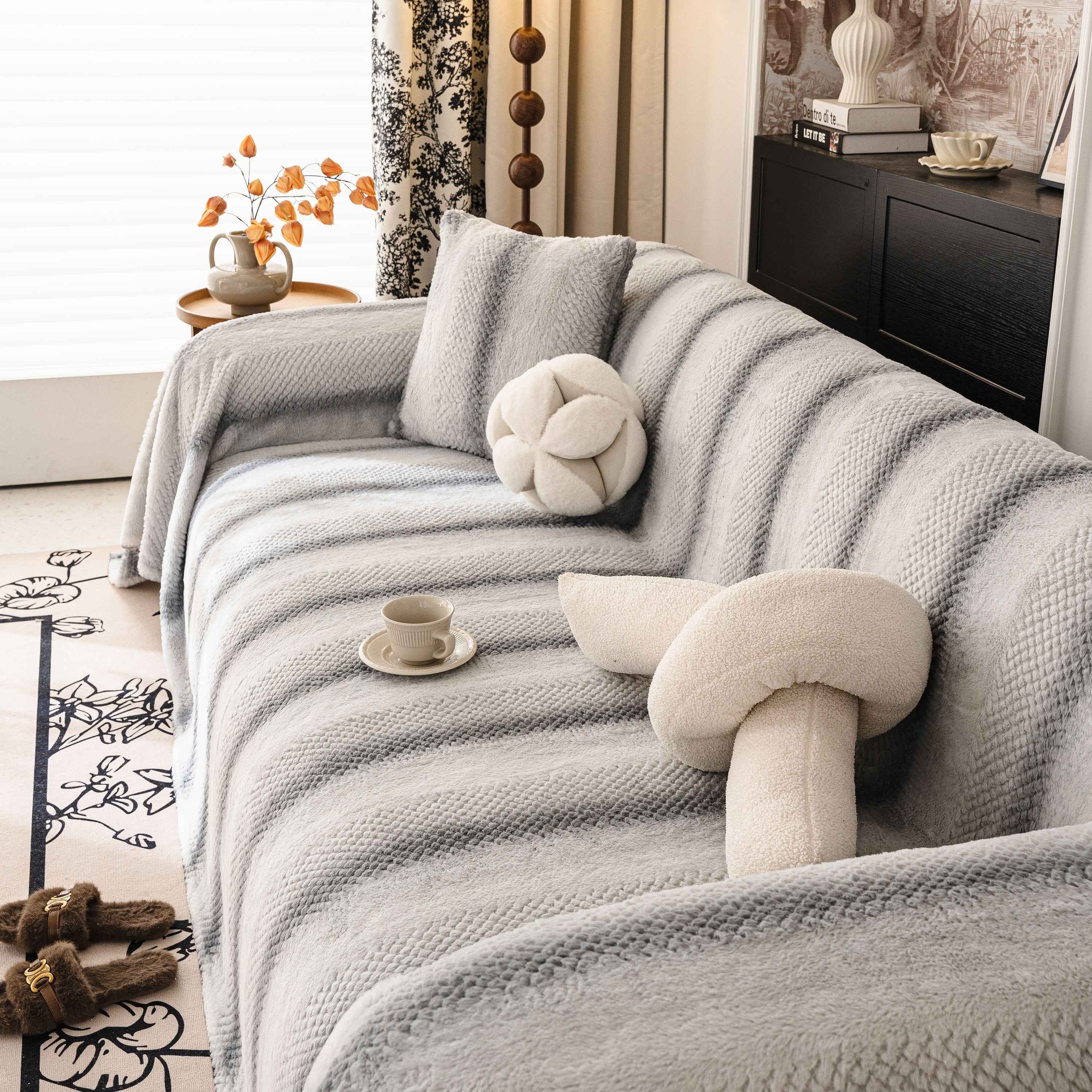 Faux Fur Sofa Cover Washable Furniture Protector for Sectional Warm & Fuzzy Slipcover
