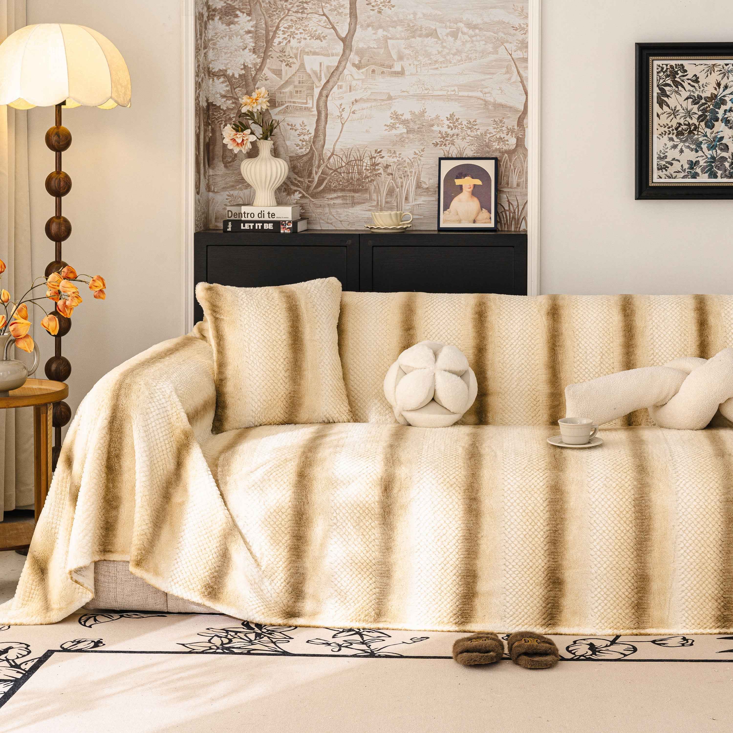 Faux Fur Sofa Cover Washable Furniture Protector for Sectional Warm & Fuzzy Slipcover
