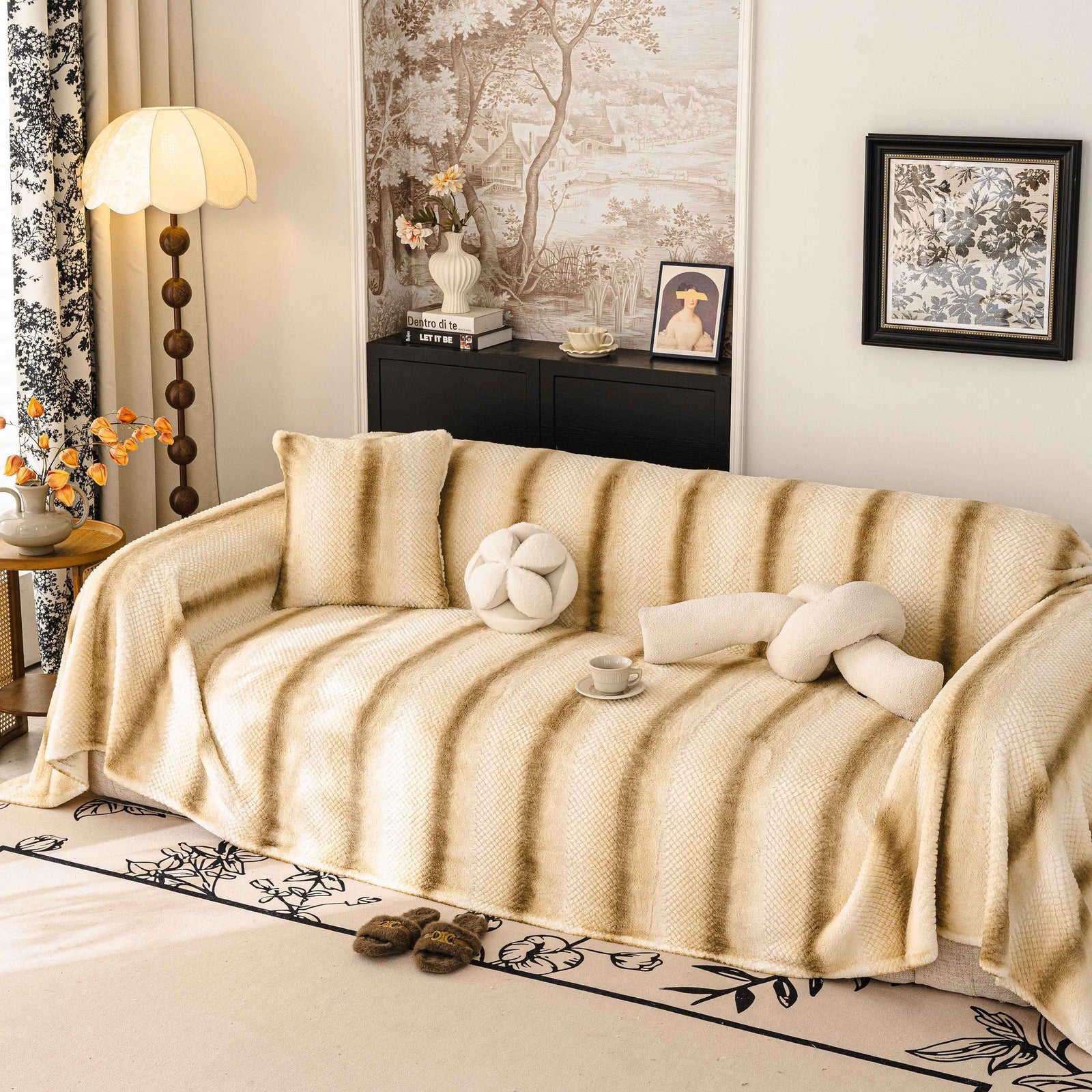 Faux Fur Sofa Cover Washable Furniture Protector for Sectional Warm & Fuzzy Slipcover
