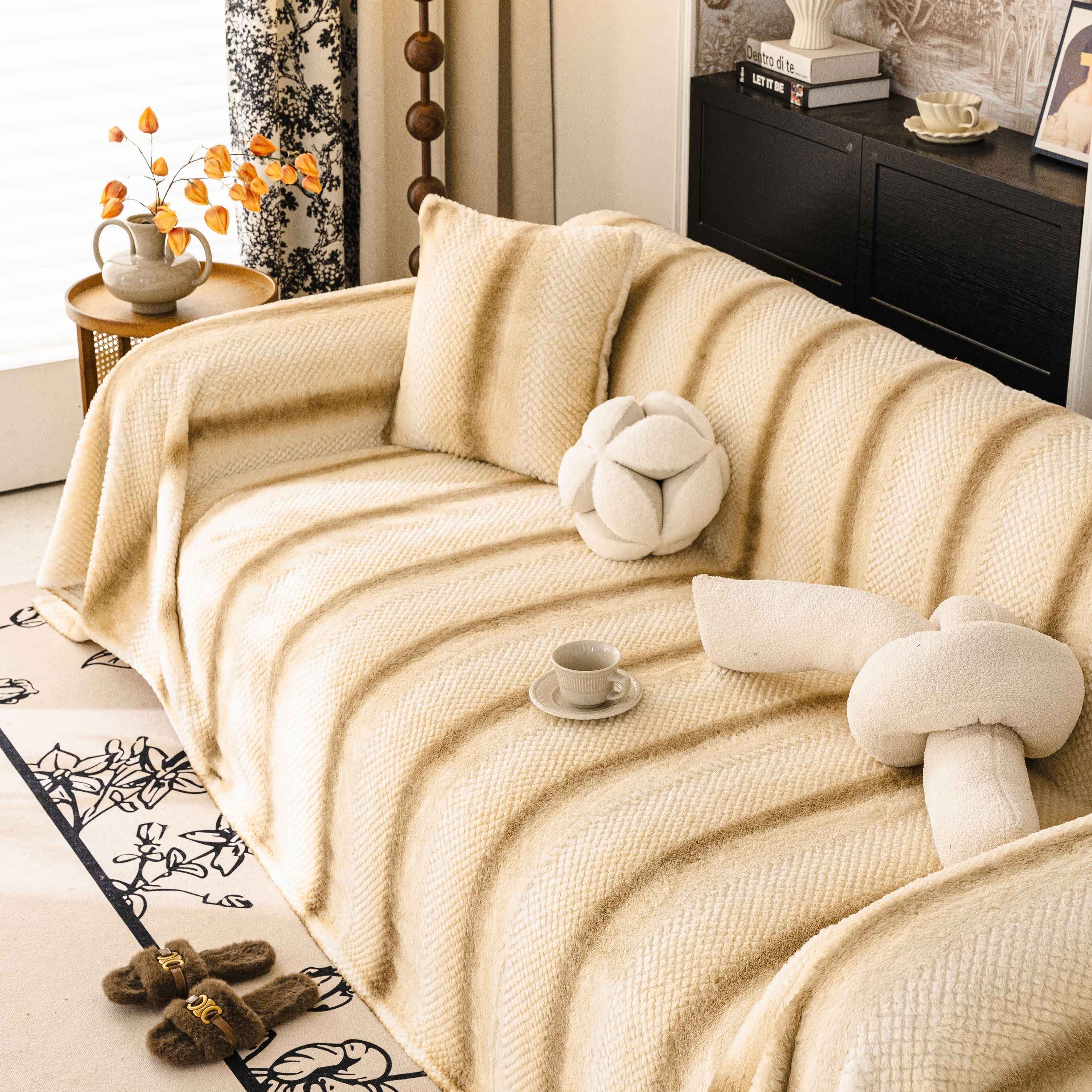 Faux Fur Sofa Cover Washable Furniture Protector for Sectional Warm & Fuzzy Slipcover