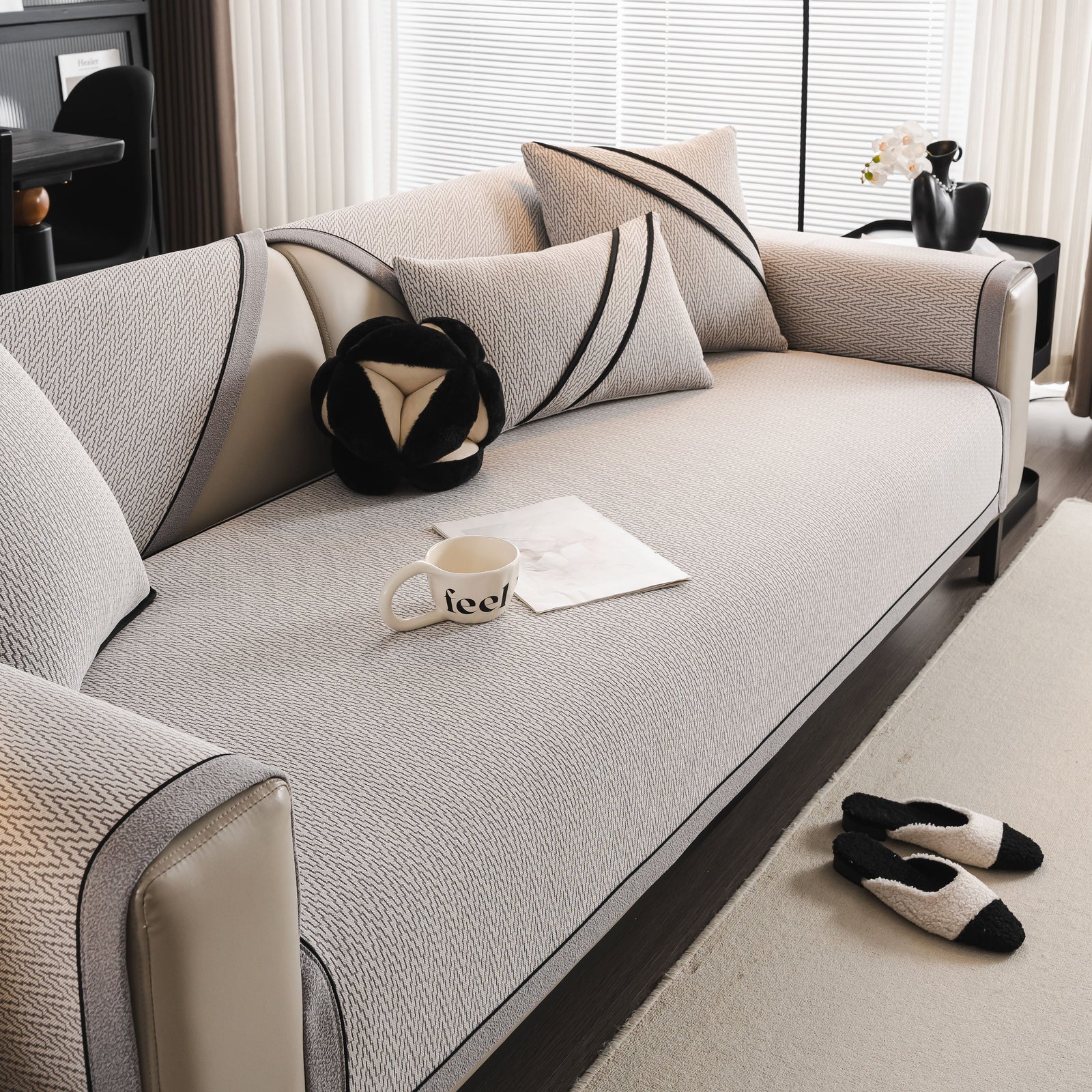 Herringbone Couch Protector for Pets, Non-Slip Washable Sectional Couch Covers