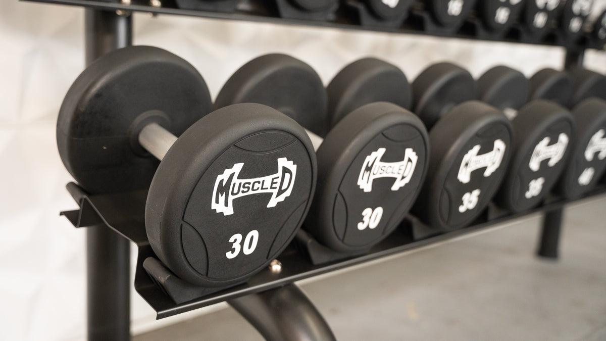 Pro Urethane Dumbbells - Muscle D Fitness - Quality Knurled Handles - Solid Design