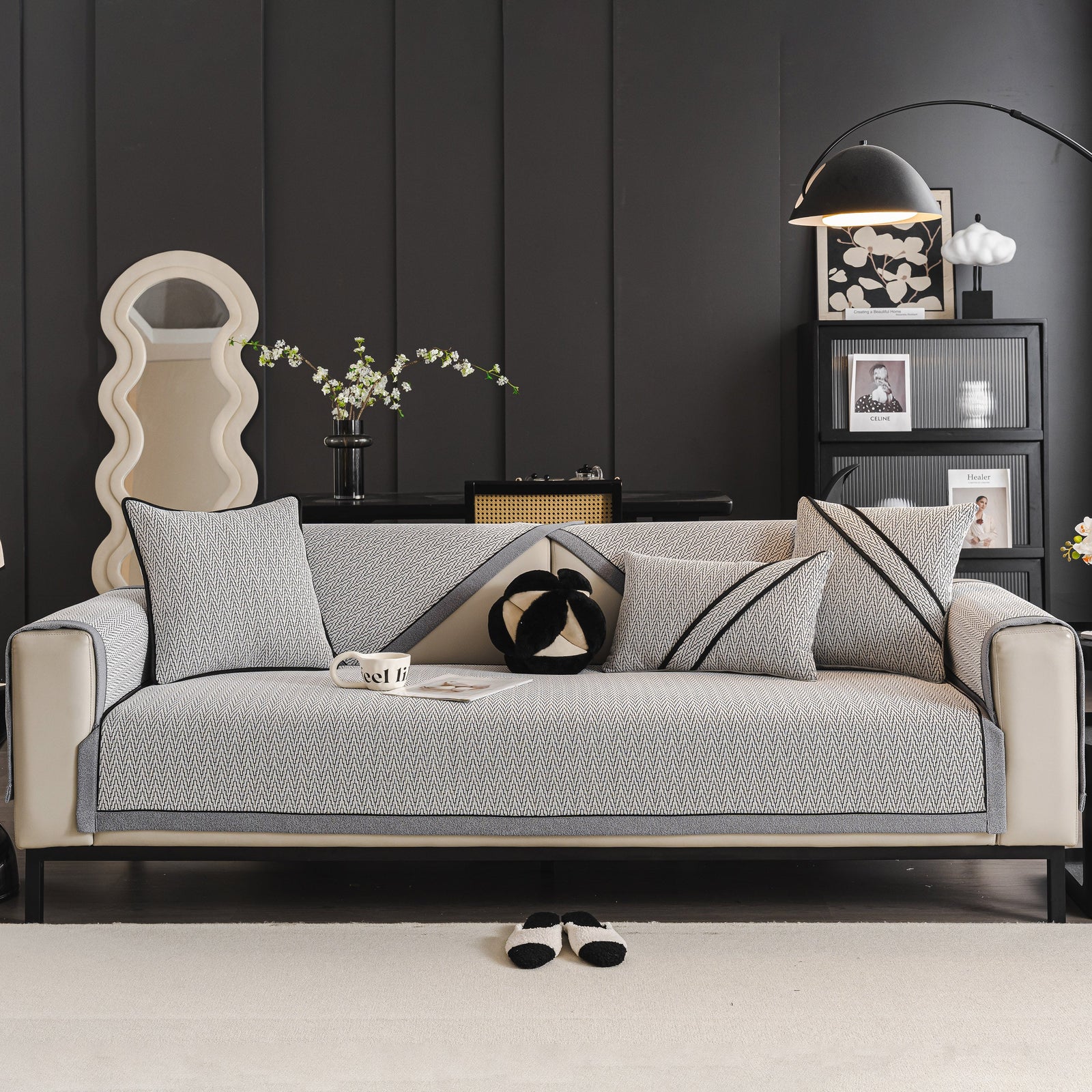 Herringbone Couch Protector for Pets, Non-Slip Washable Sectional Couch Covers