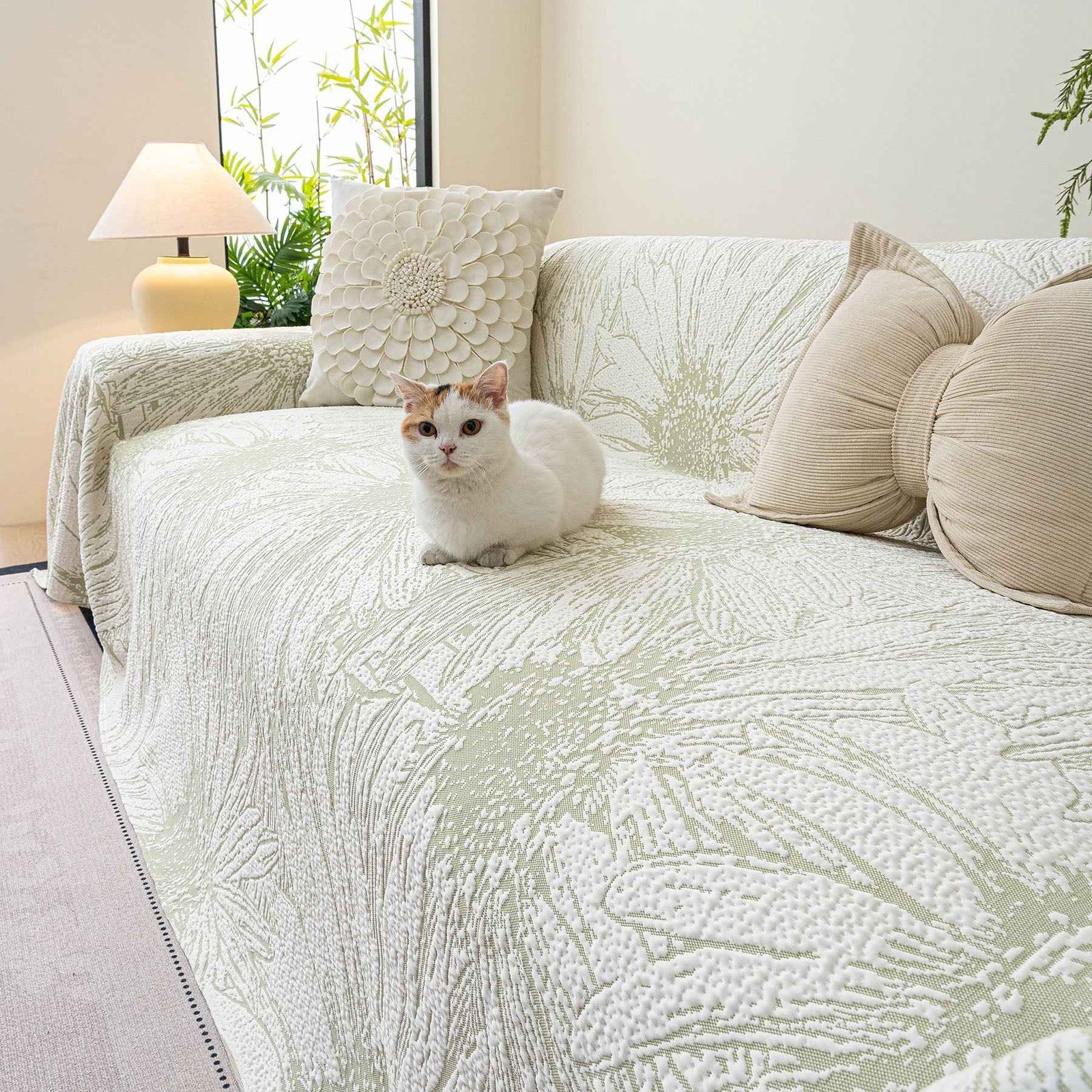 Cooling Botanical Jacquard Couch Cover Decorative Furniture Cover for Loveseat & Sofas