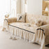 Leaf Jacquard Sofa Cover with Ruffle Skirt – Non-Slip Couch Protector with Sheer Hem