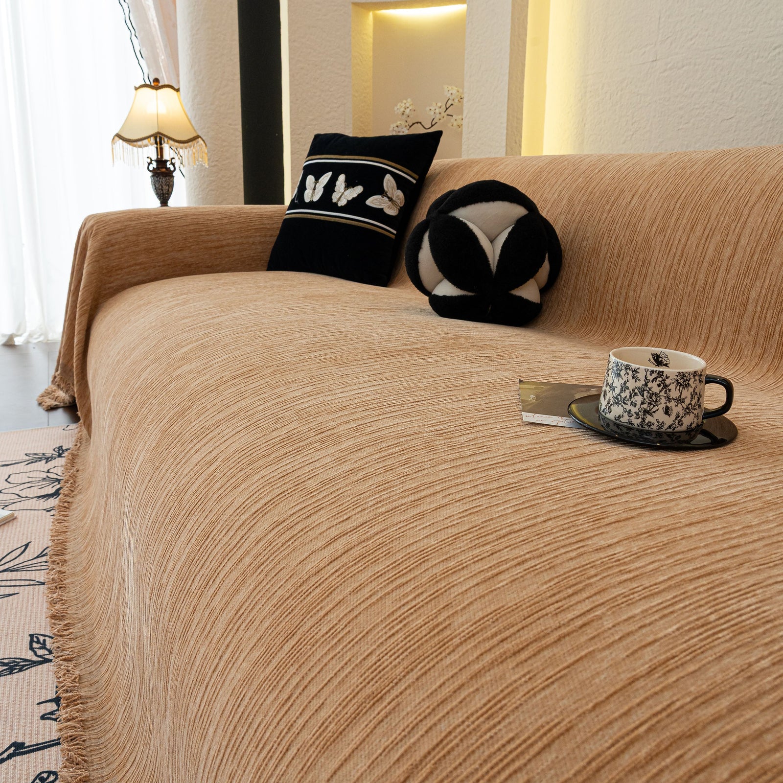 Washable Textured Sofa Cover Throw for Pets, Dogs Furniture Protector with Tassels