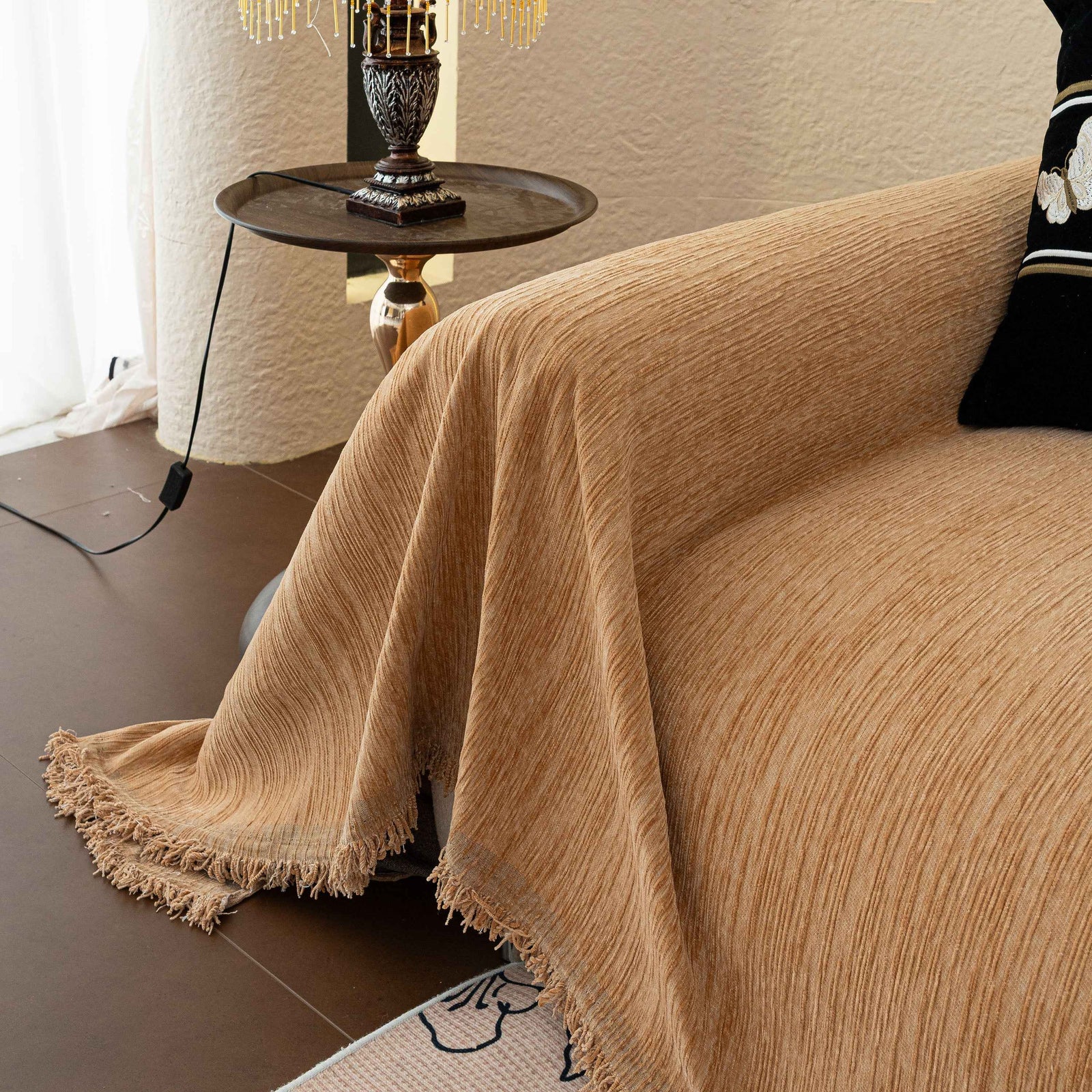 Washable Textured Sofa Cover Throw for Pets, Dogs Furniture Protector with Tassels