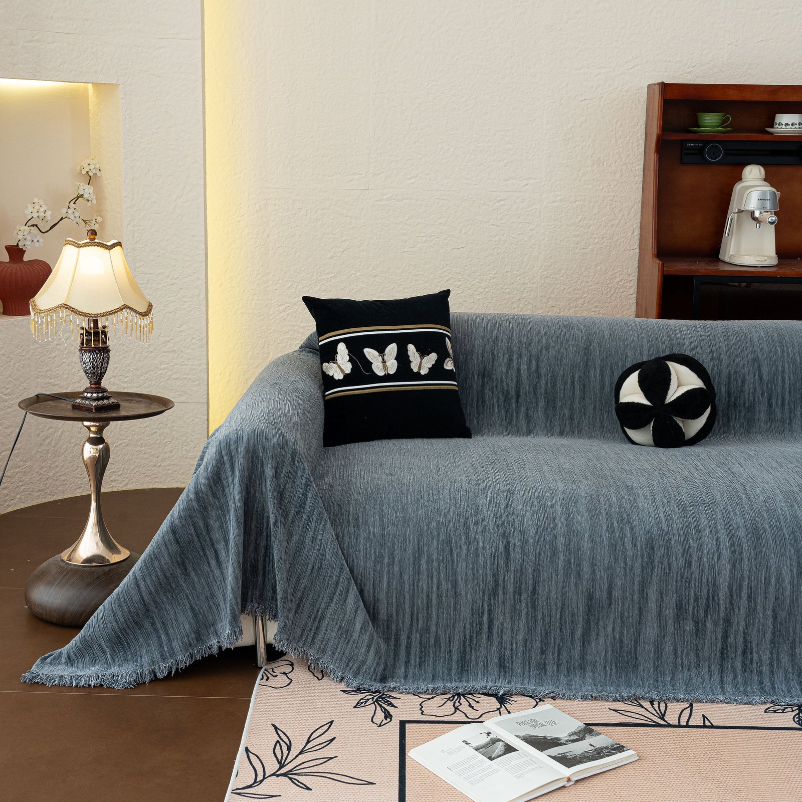 Washable Textured Sofa Cover Throw for Pets, Dogs Furniture Protector with Tassels