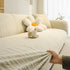 Ribbed Washable Sofa Cover, High Stretch Striped Couch Slipcover with Tie Straps