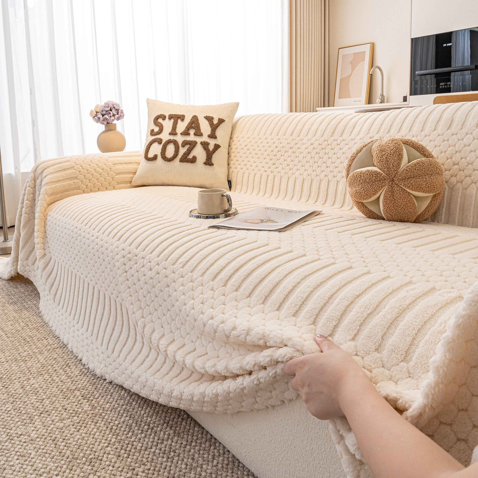 Boho 3D Geometric Throw Blanket for Couch, Luxurious Velvety Plush Fleece Sofa Cover