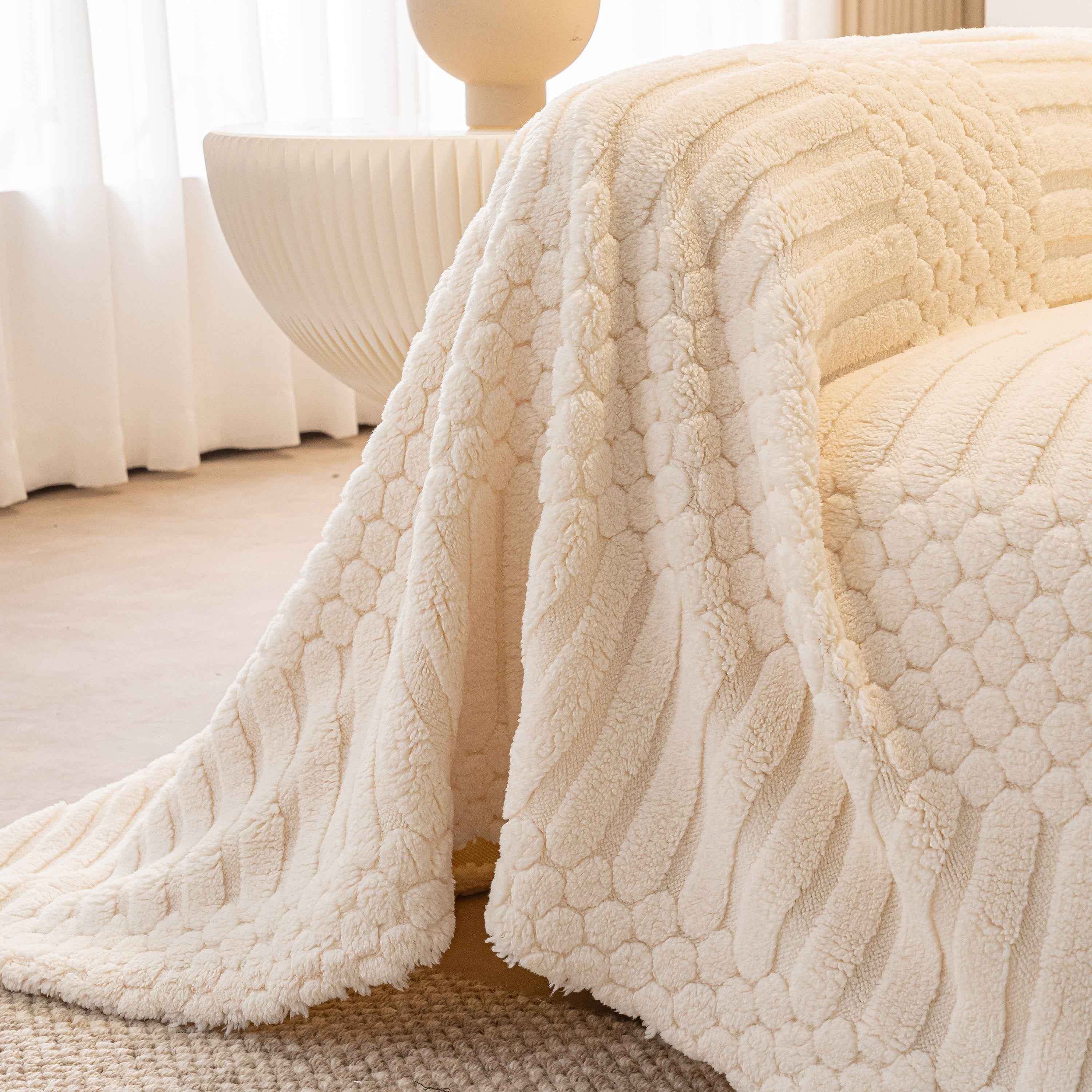 Boho 3D Geometric Throw Blanket for Couch, Luxurious Velvety Plush Fleece Sofa Cover