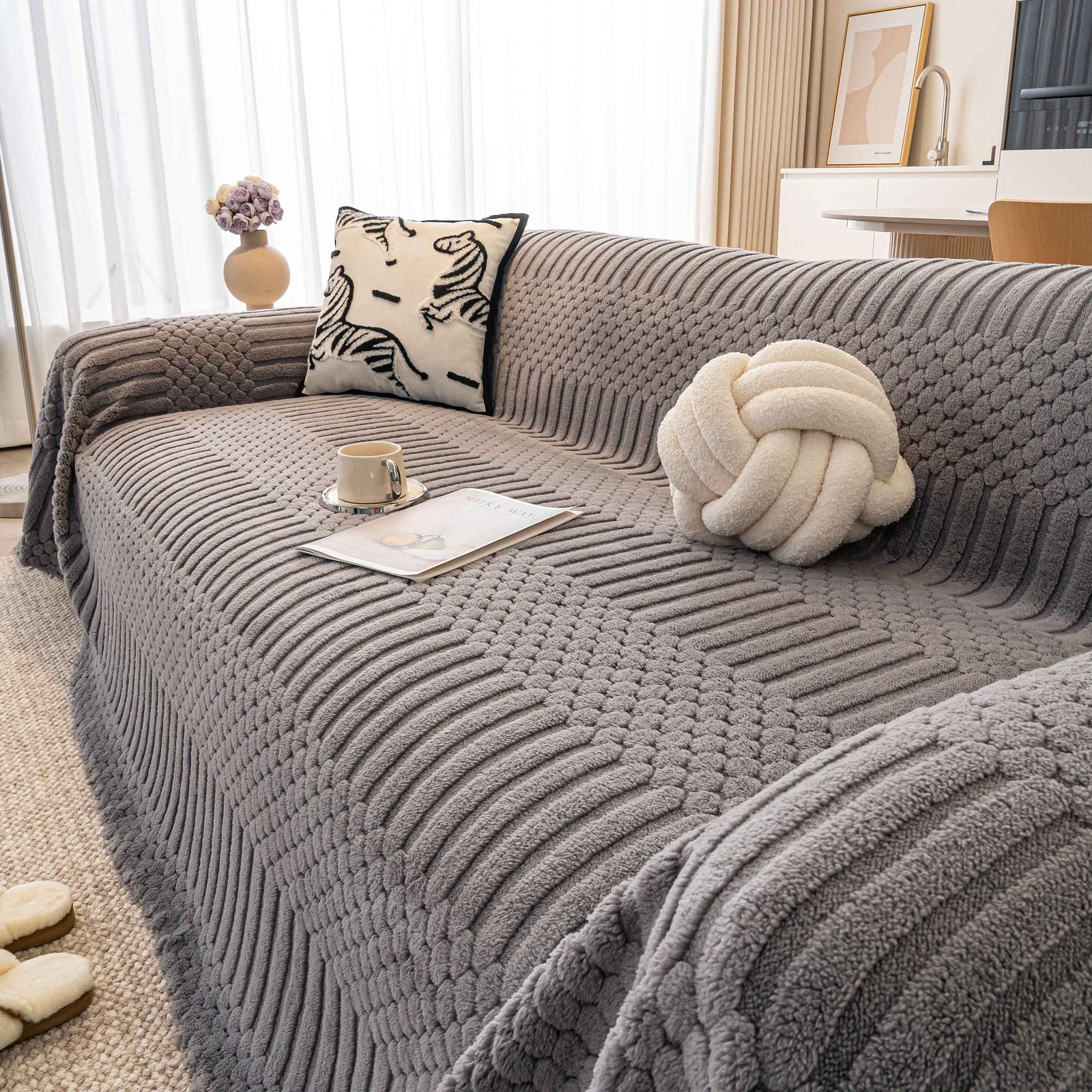 Boho 3D Geometric Throw Blanket for Couch, Luxurious Velvety Plush Fleece Sofa Cover