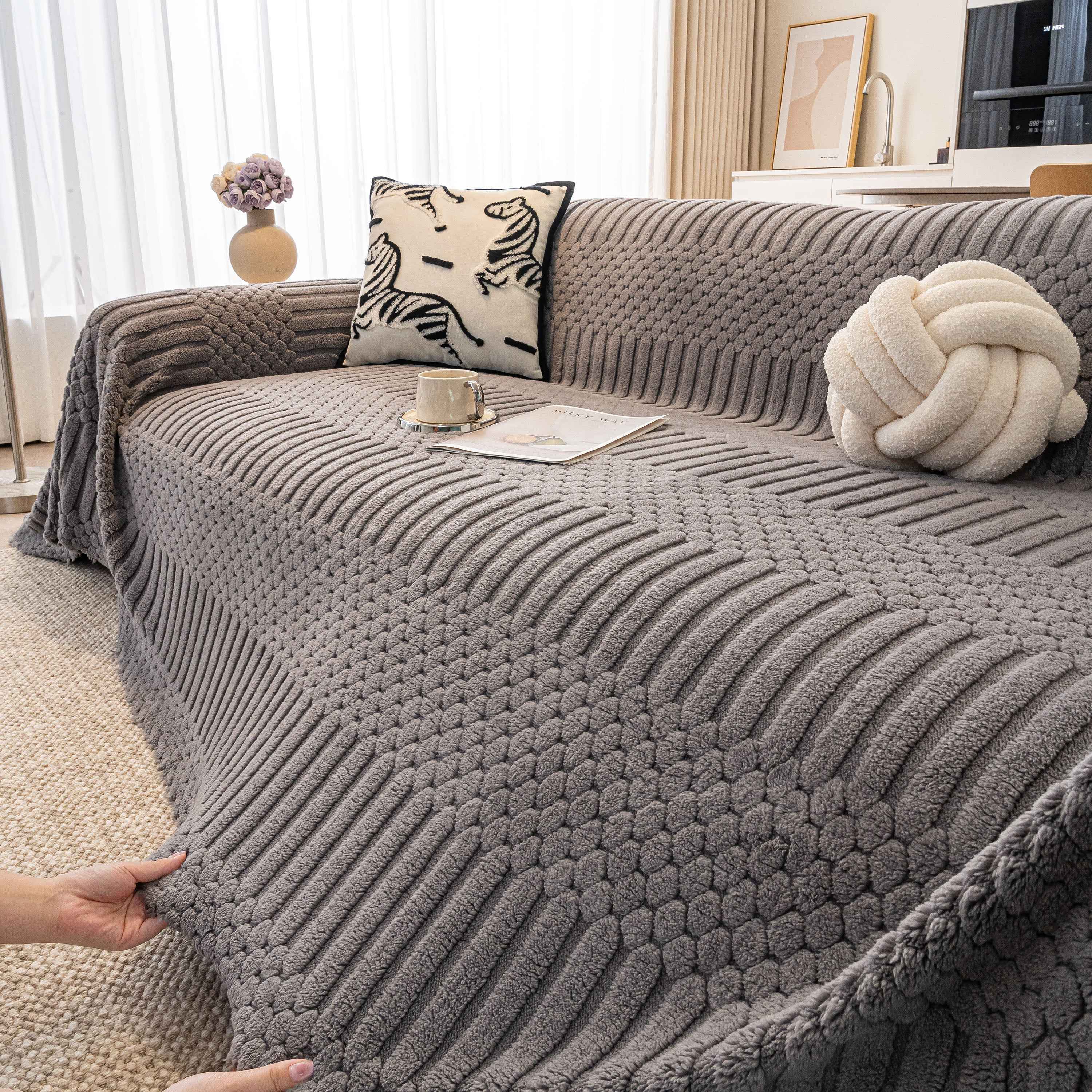Boho 3D Geometric Throw Blanket for Couch, Luxurious Velvety Plush Fleece Sofa Cover