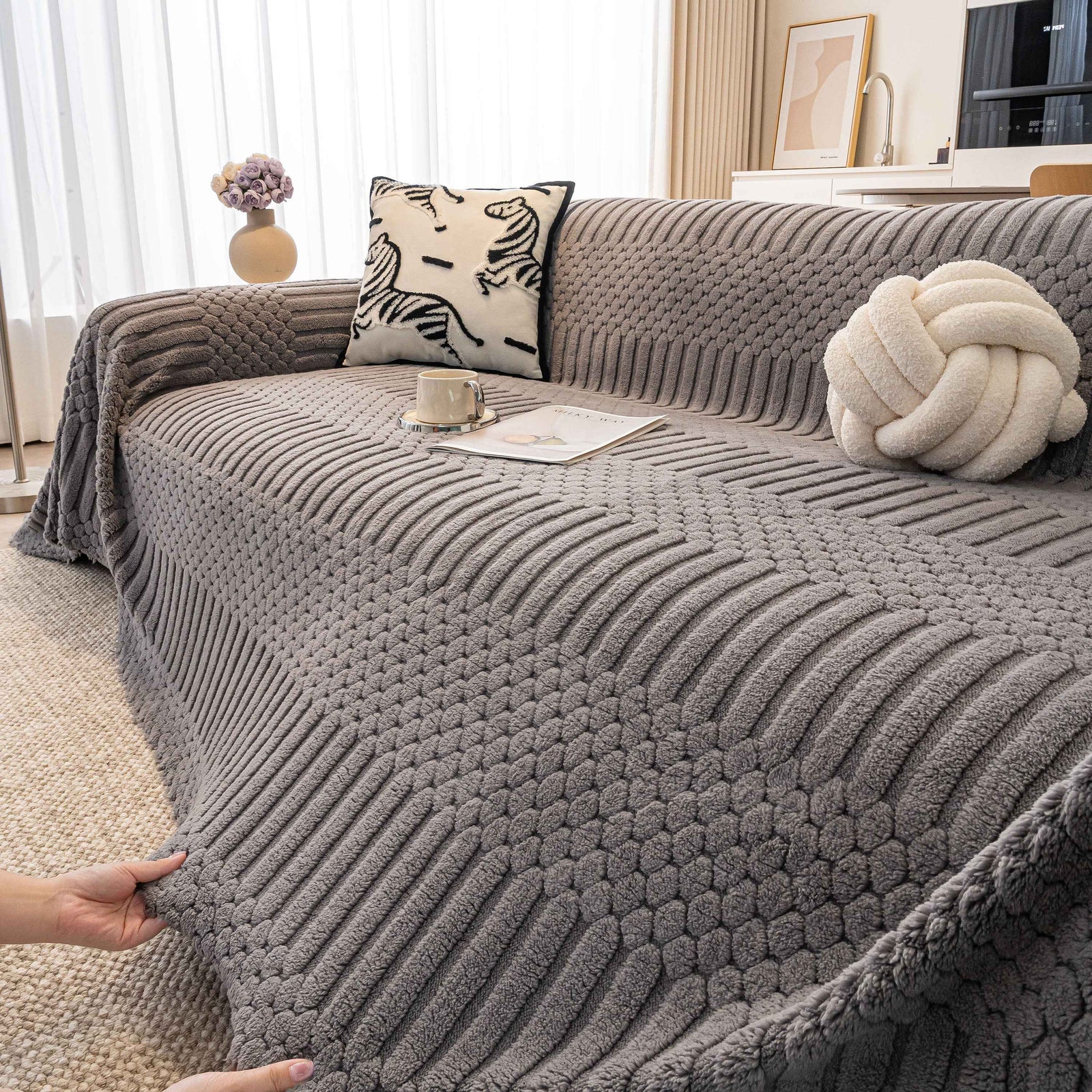 Boho 3D Geometric Throw Blanket for Couch, Luxurious Velvety Plush Fleece Sofa Cover