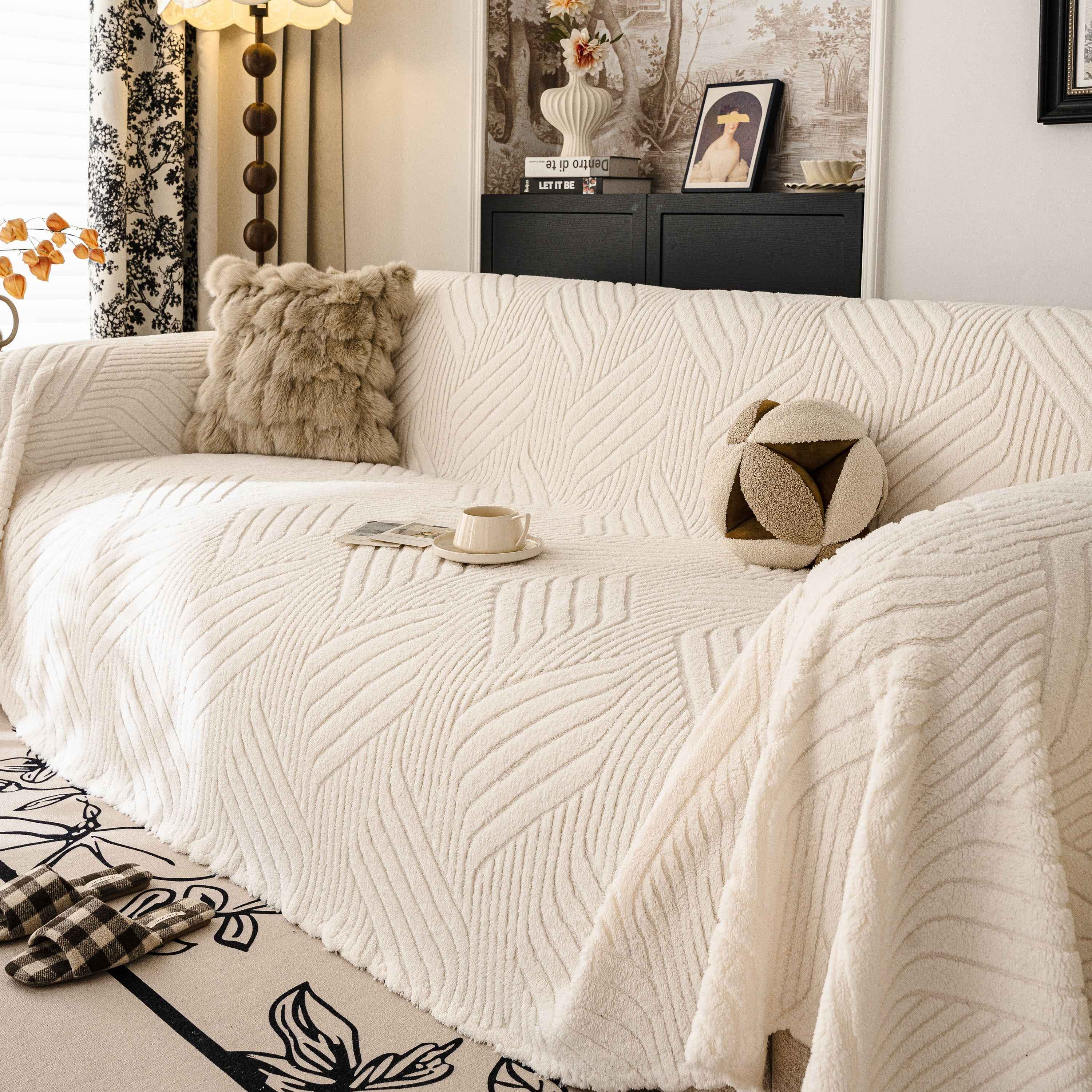 Plush Fleece Washable Sofa Throw Blanket, Soft & Cozy Furniture Protector for Couch