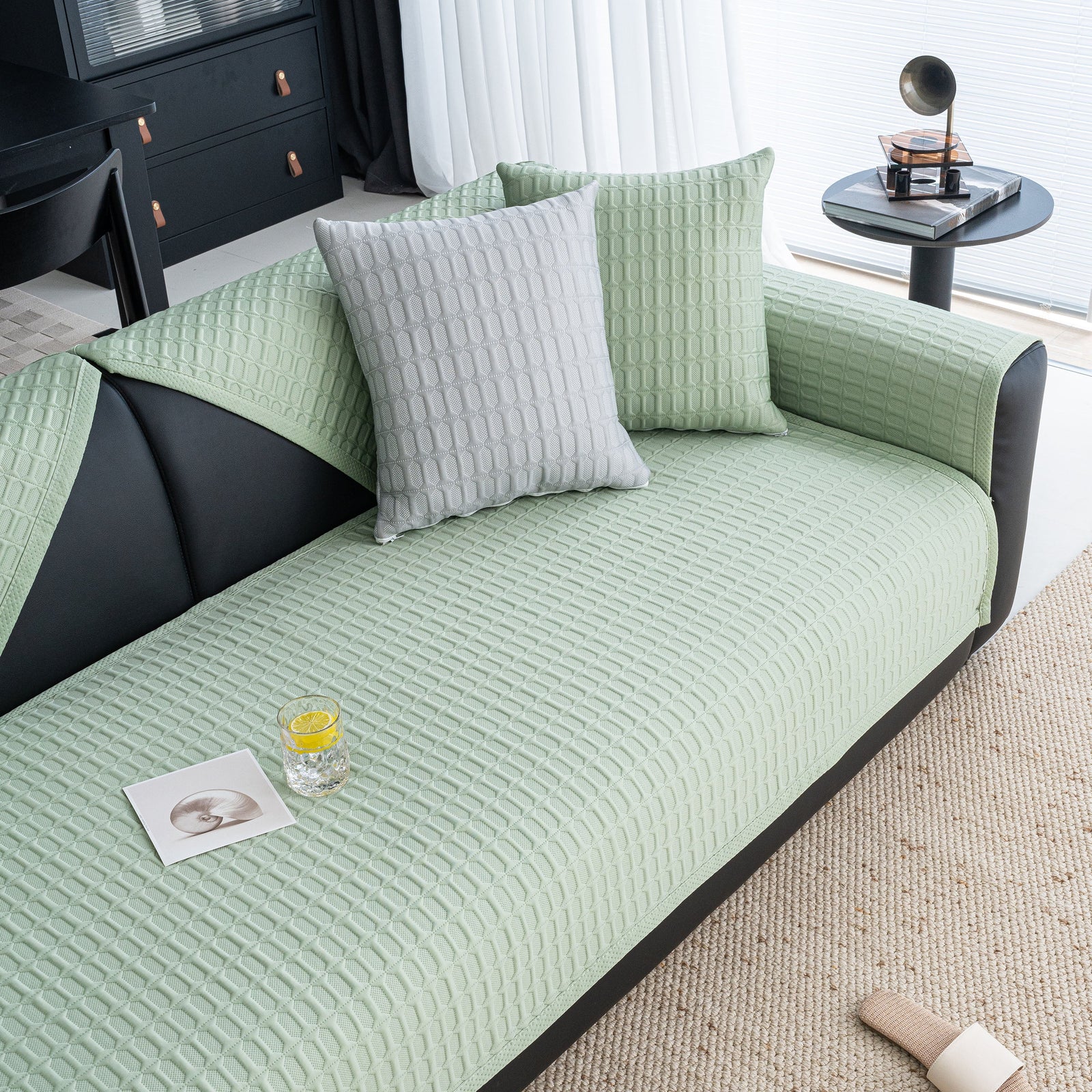 Geometric Textured Couch Slipcover Protector Non-Slip Ice Silk Sofa Cover for Couch