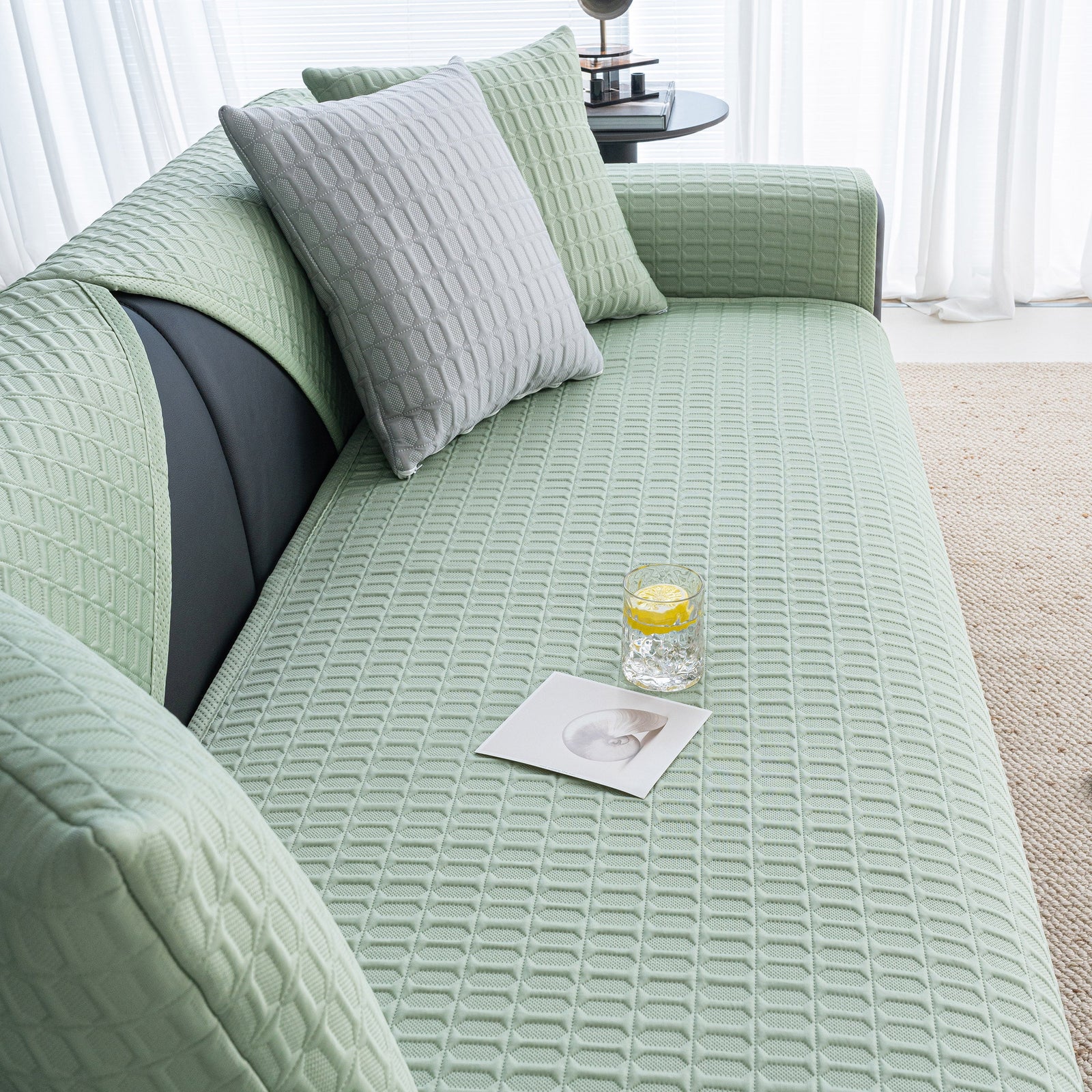 Geometric Textured Couch Slipcover Protector Non-Slip Ice Silk Sofa Cover for Couch