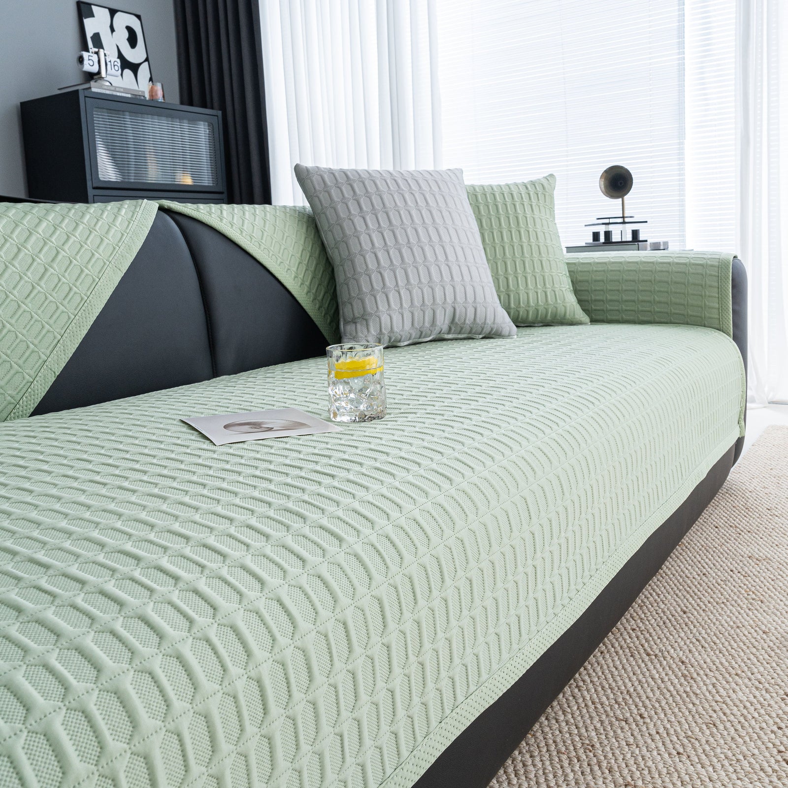 Geometric Textured Couch Slipcover Protector Non-Slip Ice Silk Sofa Cover for Couch