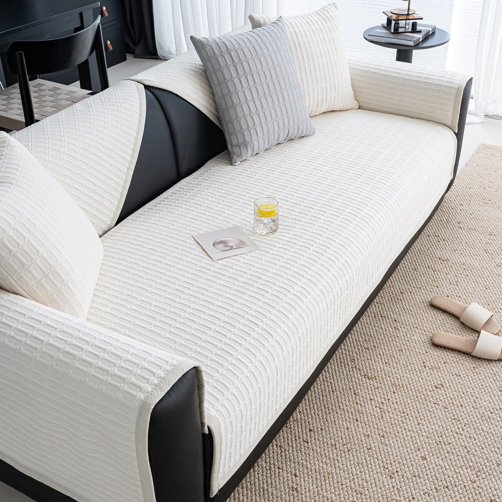 Geometric Textured Couch Slipcover Protector Non-Slip Ice Silk Sofa Cover for Couch