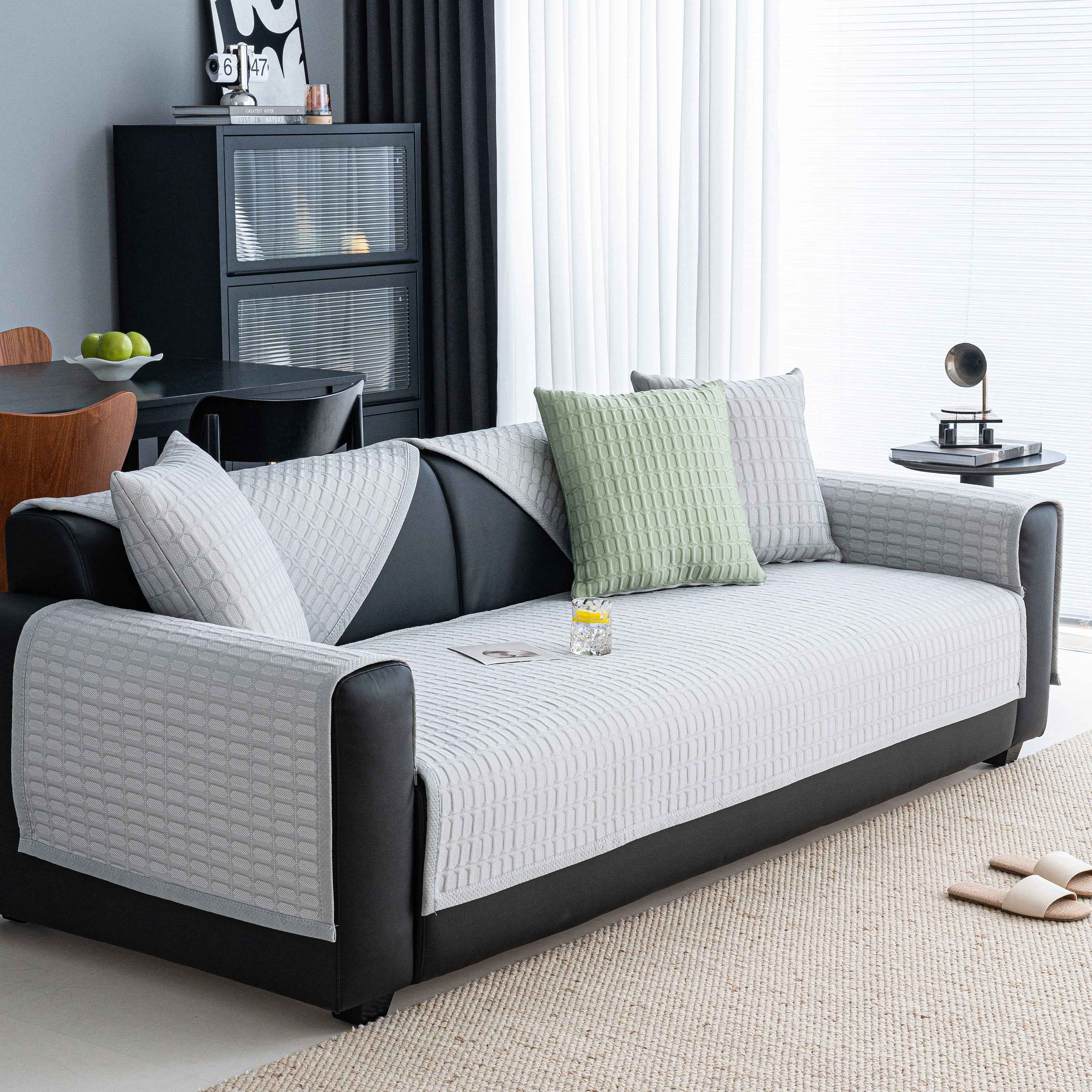 Geometric Textured Couch Slipcover Protector Non-Slip Ice Silk Sofa Cover for Couch