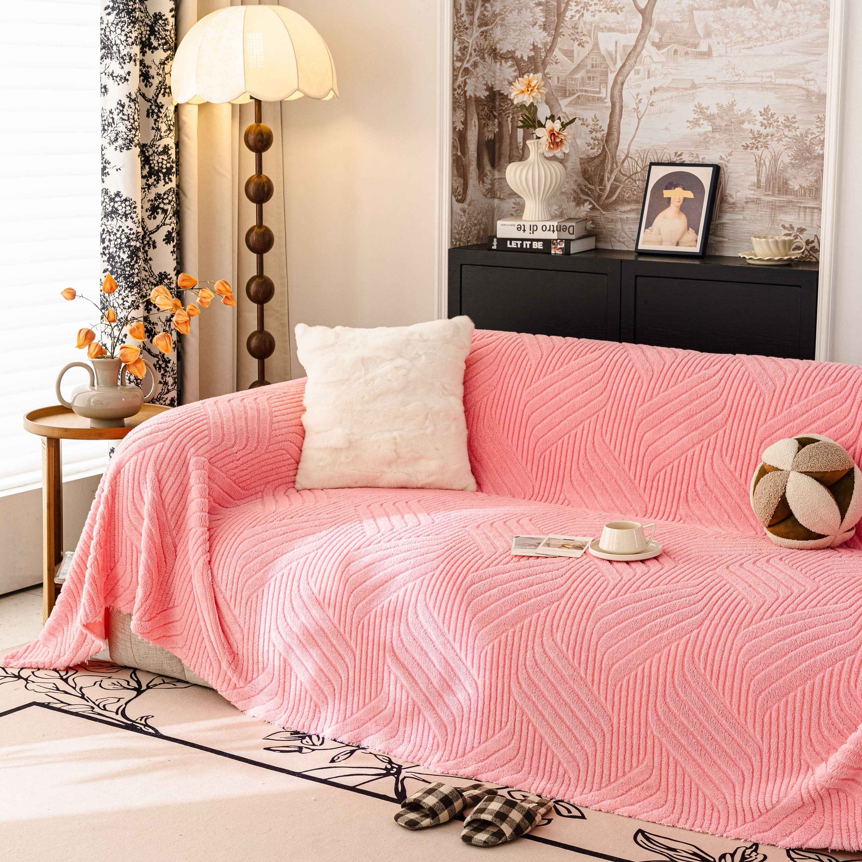 Plush Fleece Washable Sofa Throw Blanket, Soft & Cozy Furniture Protector for Couch