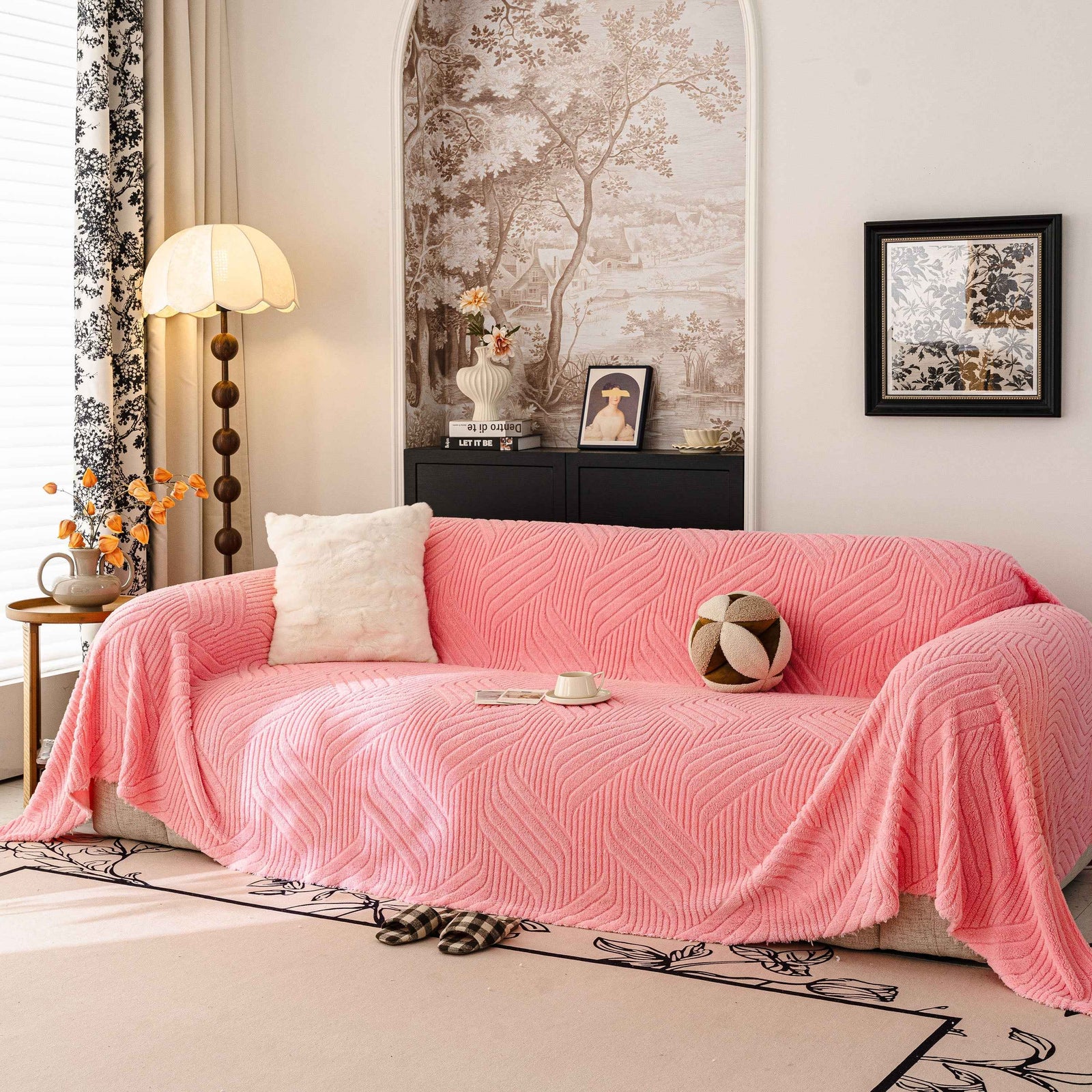 Plush Fleece Washable Sofa Throw Blanket, Soft & Cozy Furniture Protector for Couch